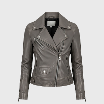 Womens Grey Biker Leather Jackets
