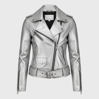 Womens Silver Biker Leather Jackets