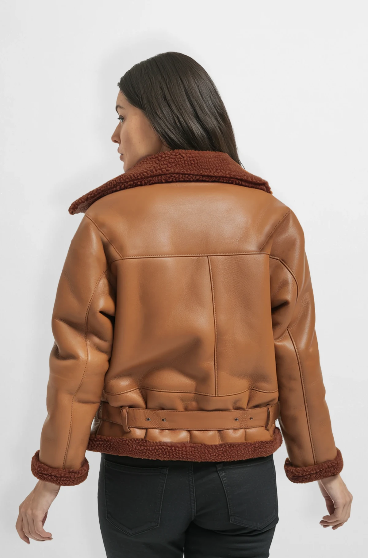 Women's Shearling Lined Tan Biker Jacket