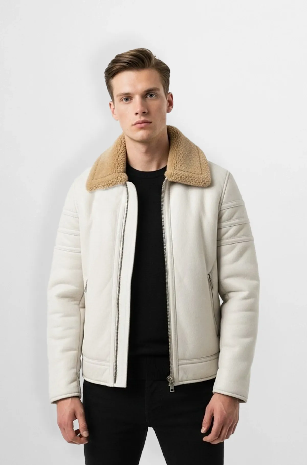 Arctic Luxe White Shearling Leather Jacket