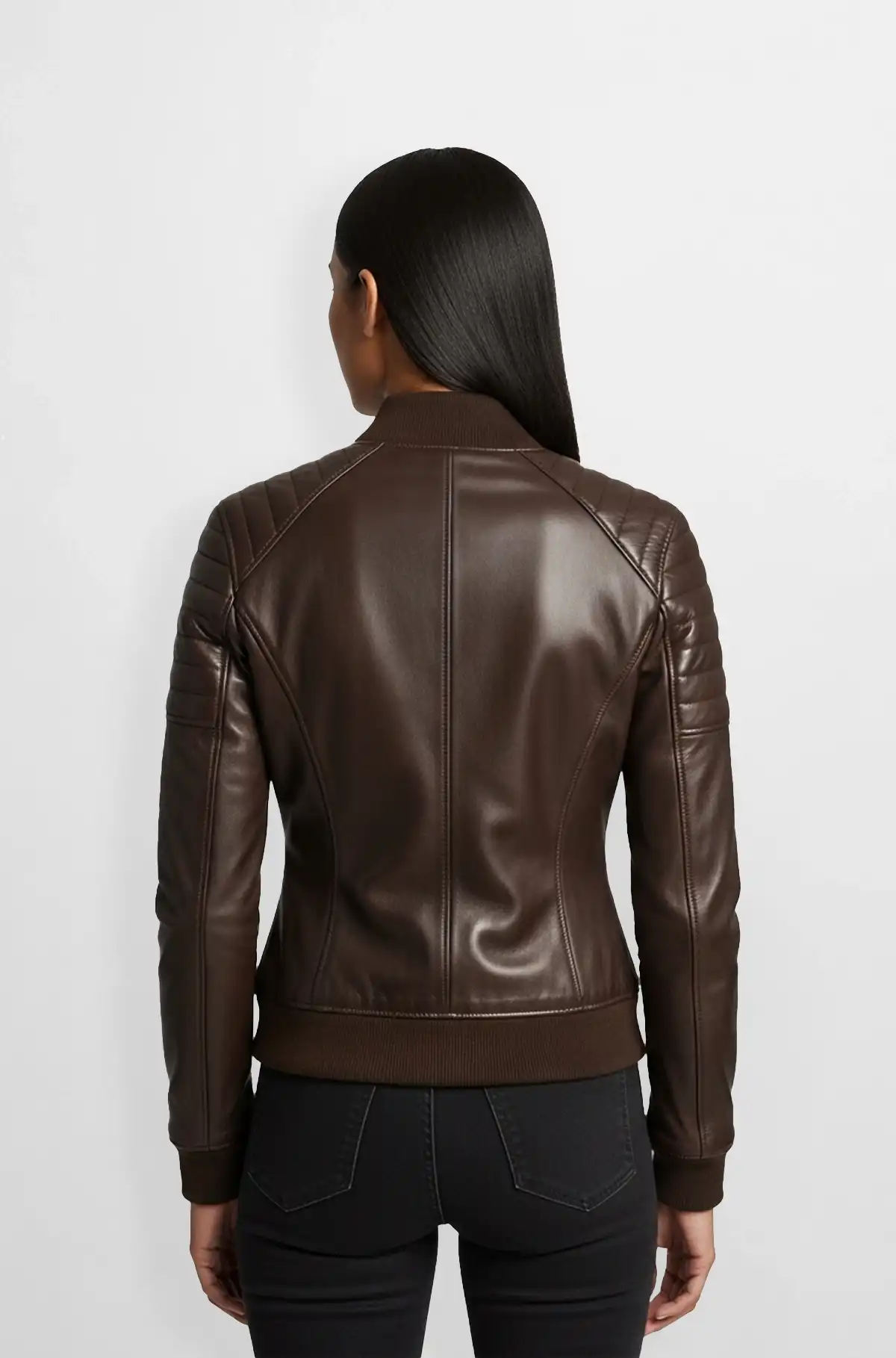 Ash Brown Leather Bomber Jacket