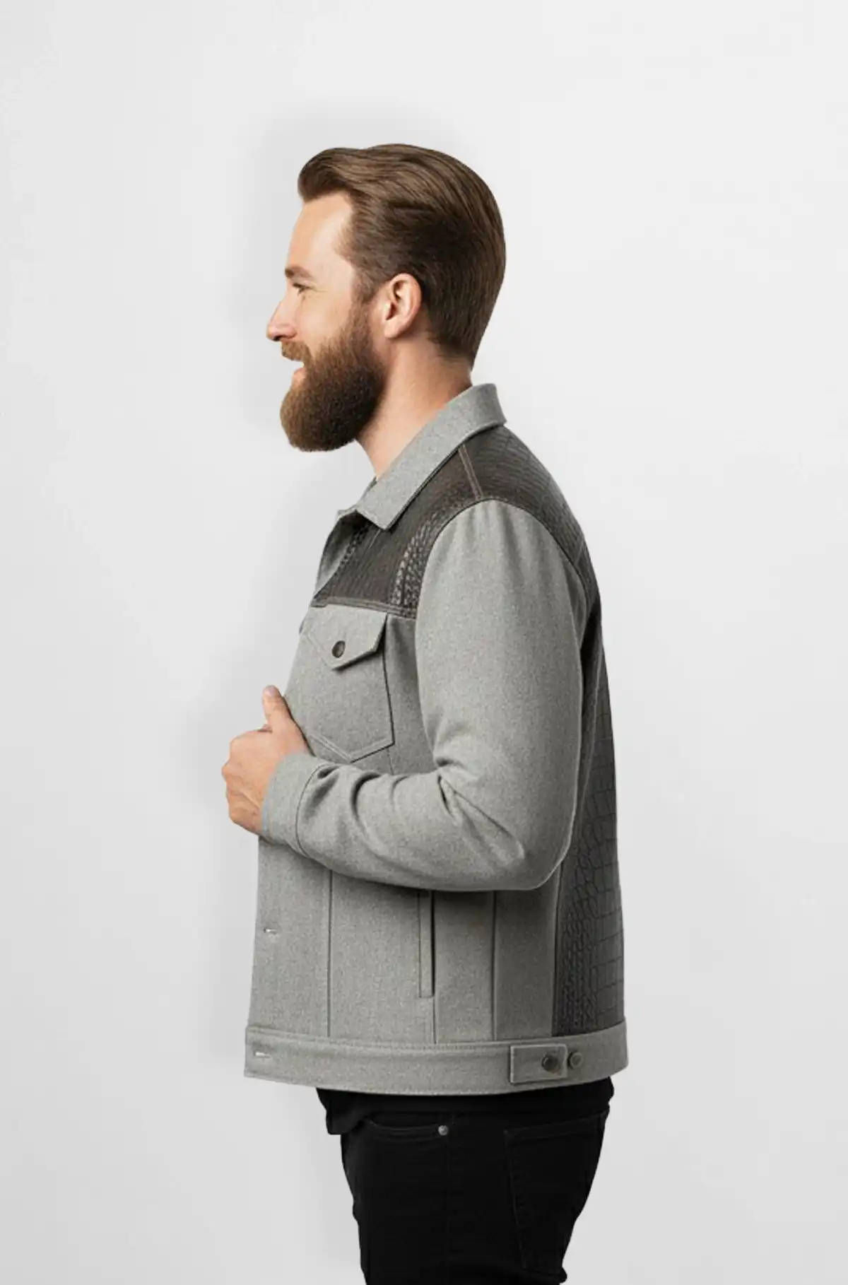 Ash Grey with Deep Charcoal Trucker Jacket