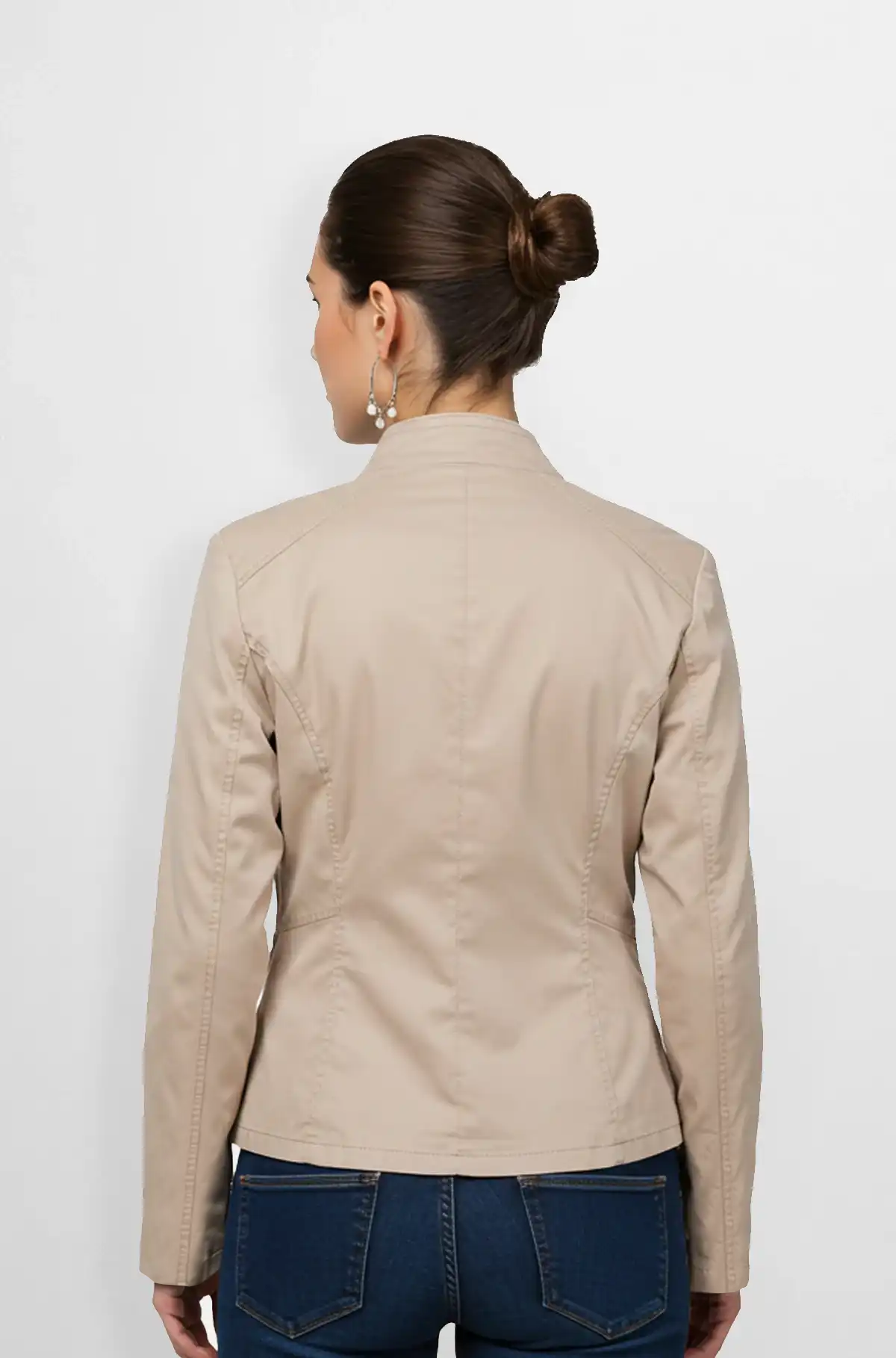 Beige Womens Moto Style Leather Jacket