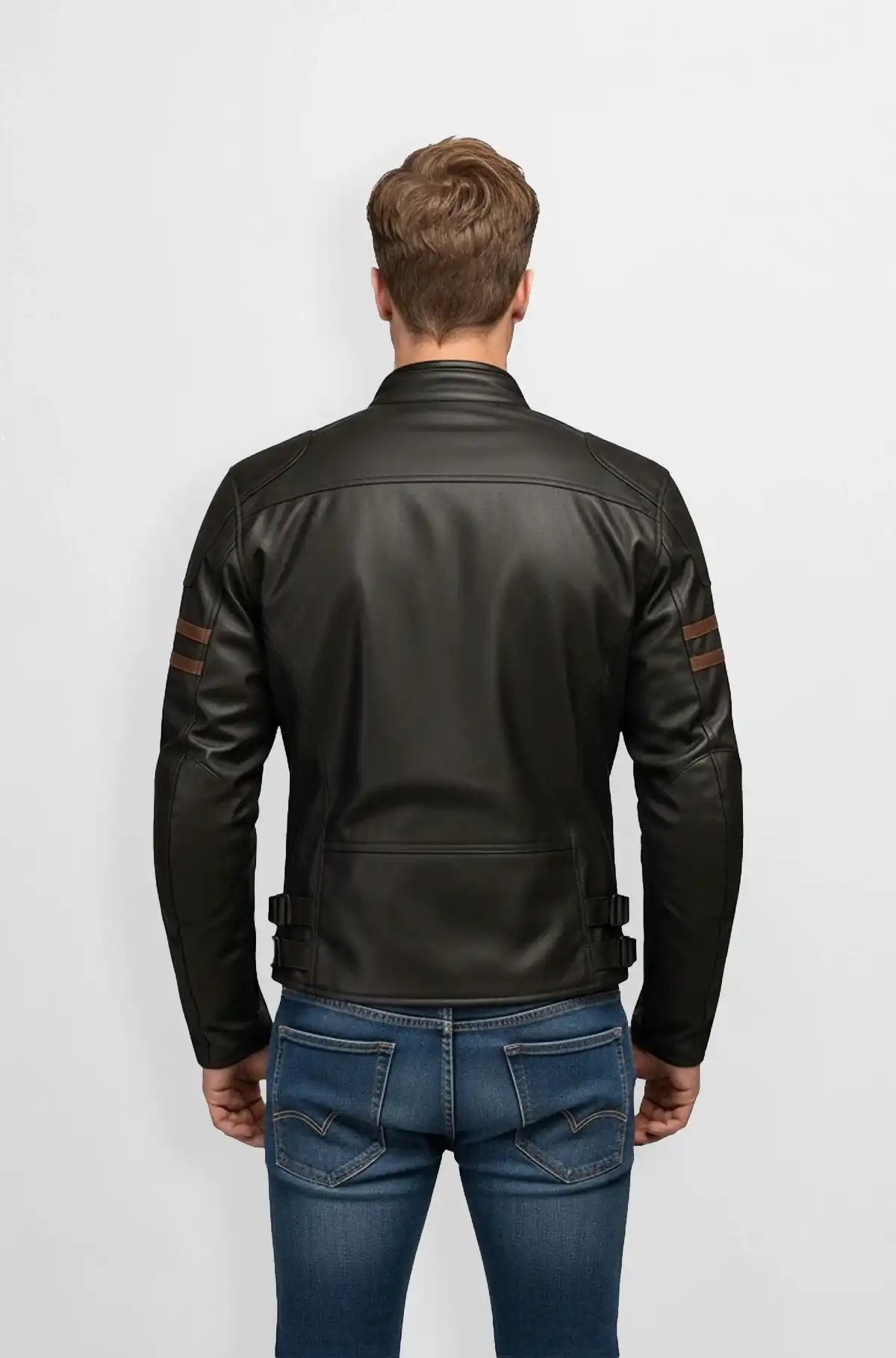 Black And Brown Stripes Leather Biker Jacket