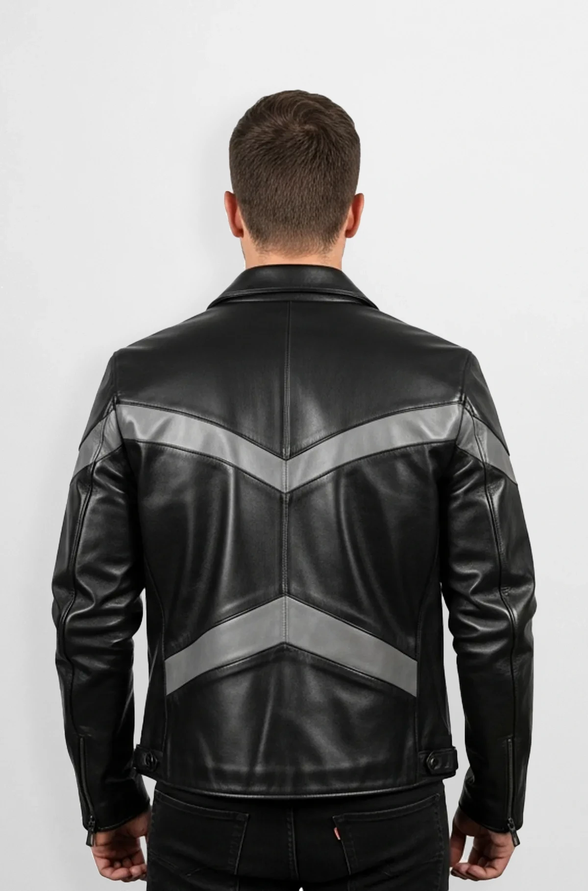 Black And Charcoal Grey Leather Biker Jacket