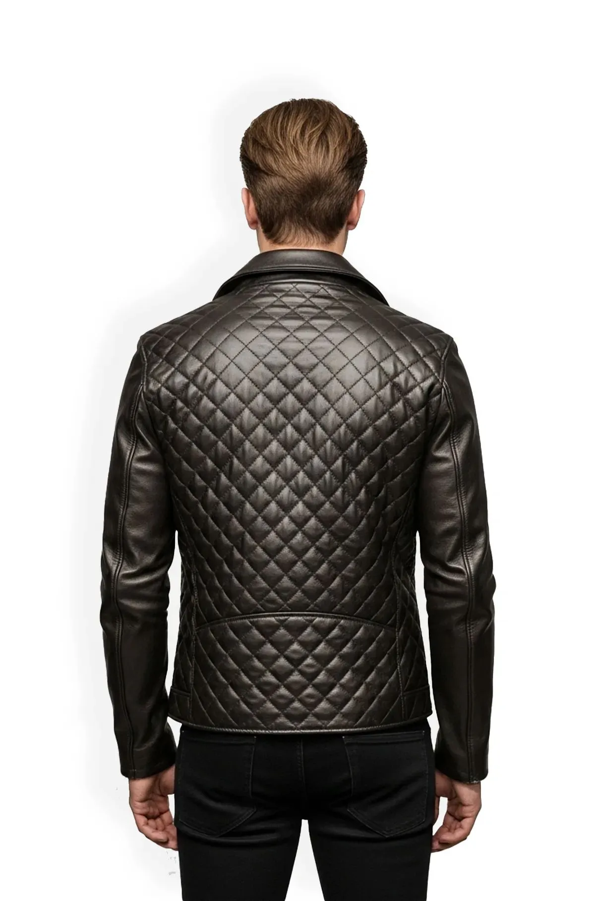 Black and Grey Quilted Leather Biker Jacket Black and Grey Quilted Leather Biker Jacket