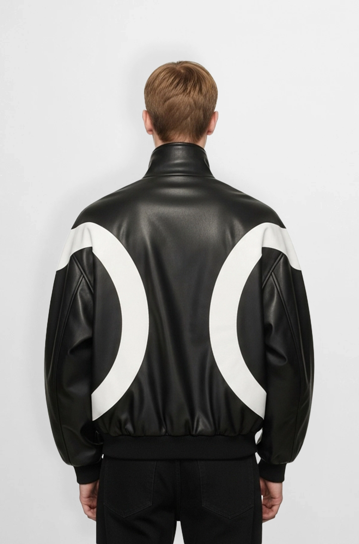 Black & White Retro Leather Bomber Jacket