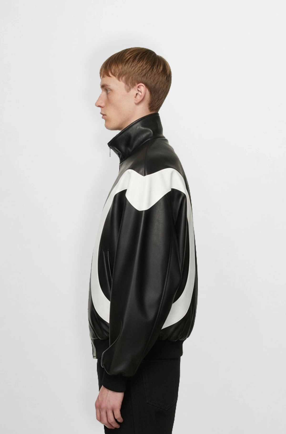 Black & White Retro Leather Bomber Jacket