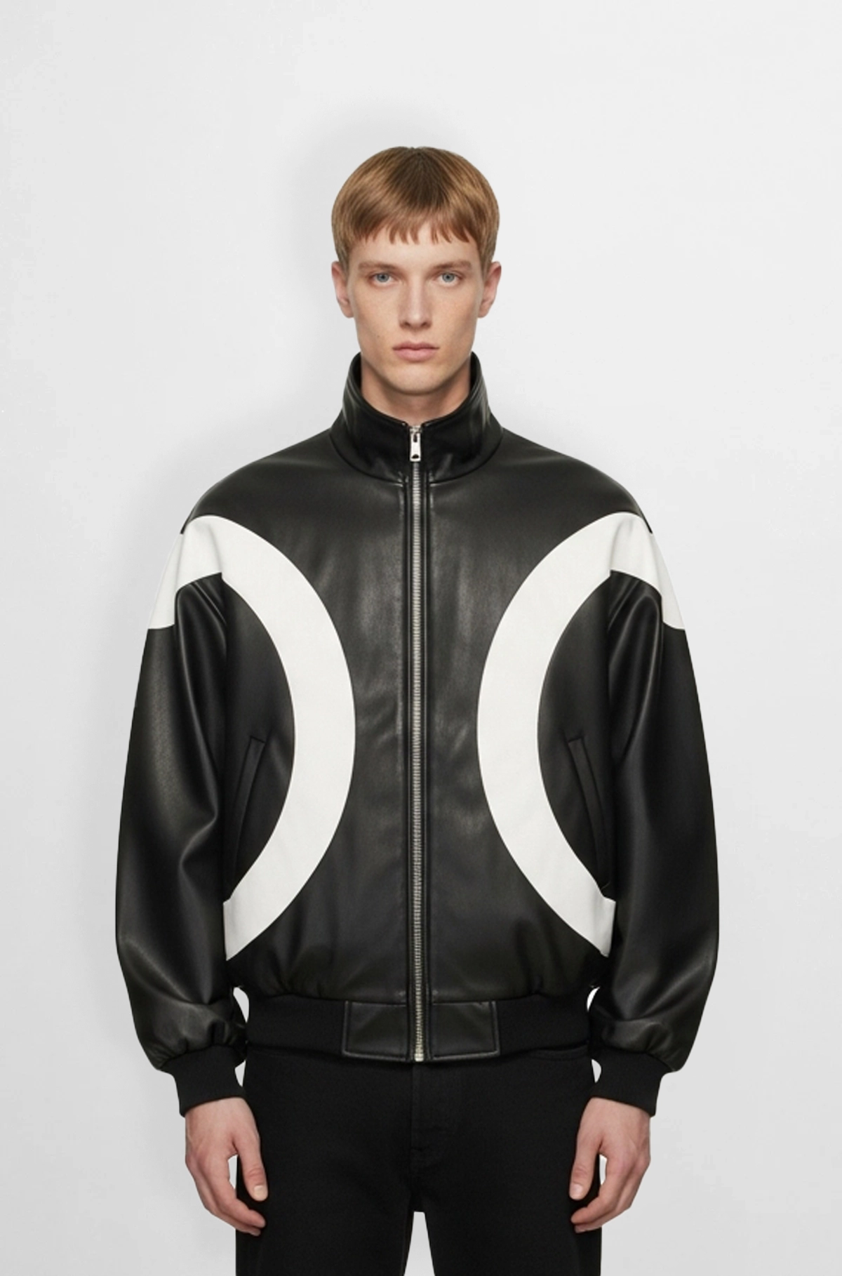 Black & White Retro Leather Bomber Jacket