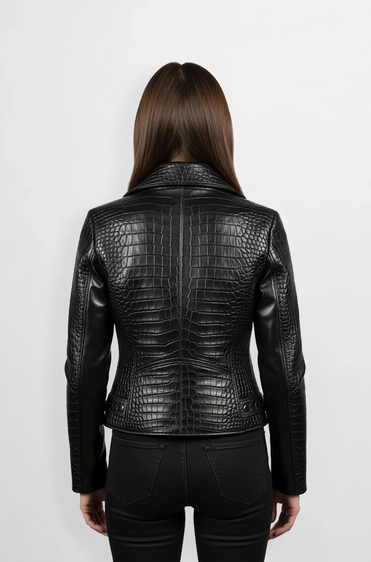Black Crocodile women Biker Jacket