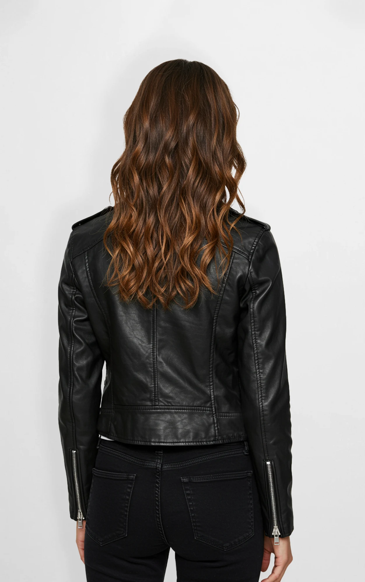 Black Faux Leather Biker Jacket for Women