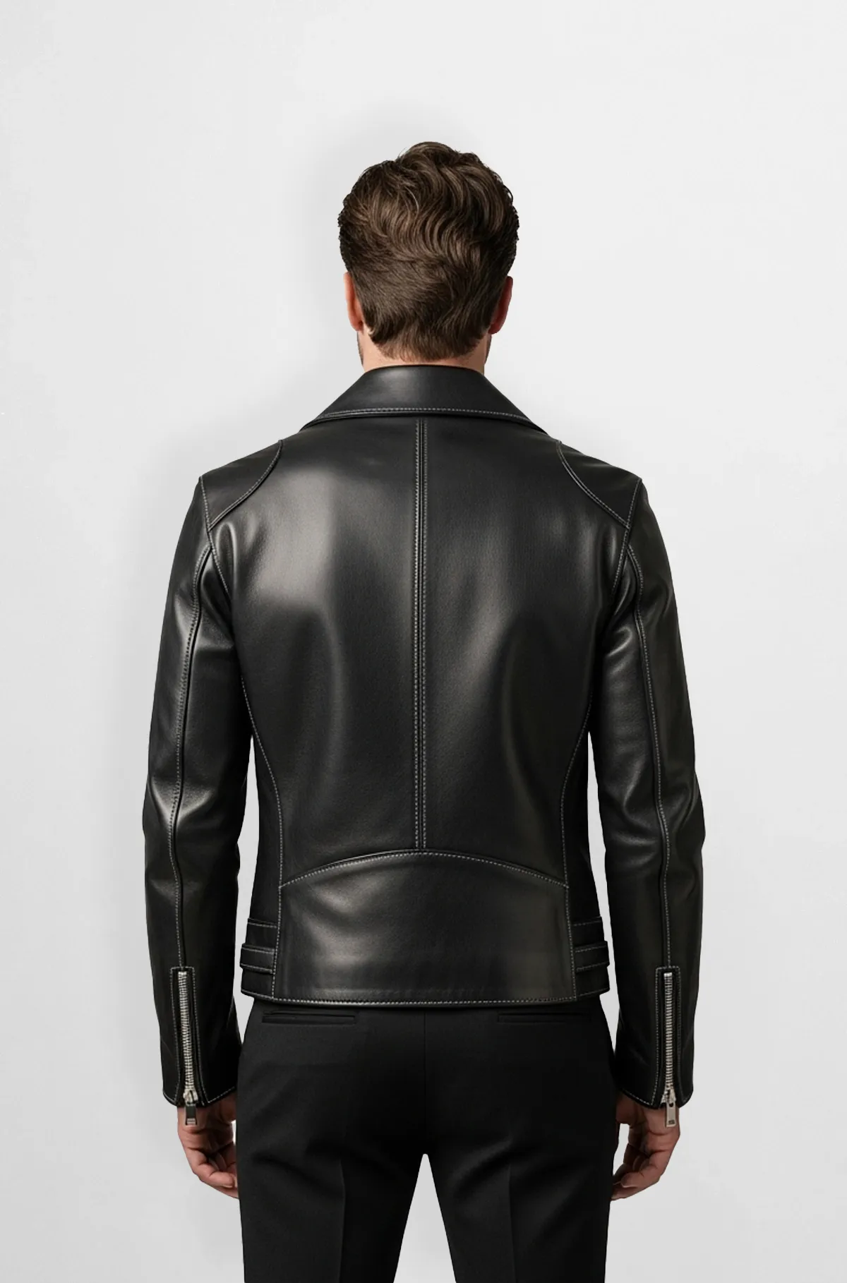 Black Leather Biker Jacket for Men