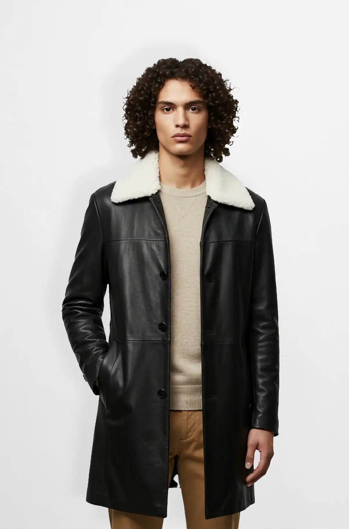 Black Leather Jacket with Fur Collar