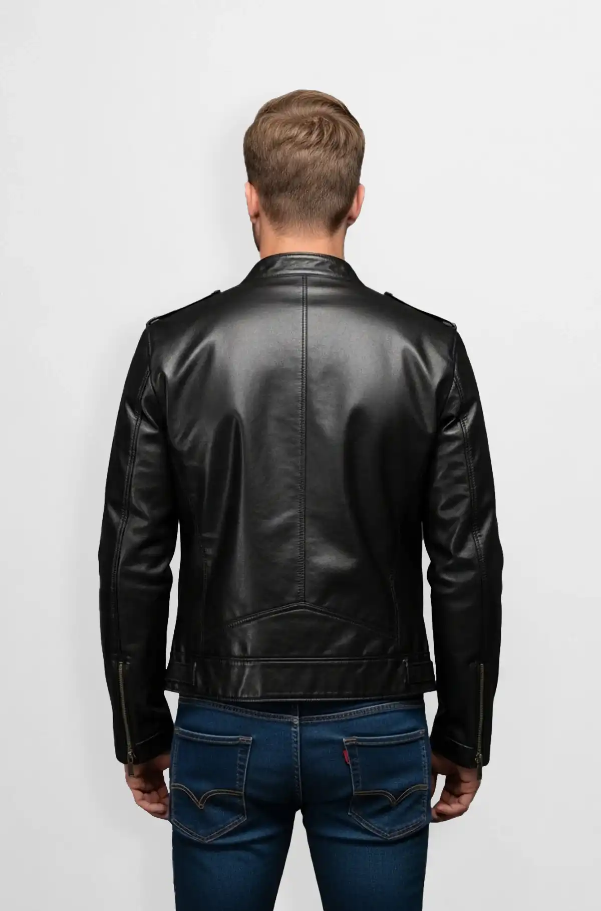 Black Leather Motorcycle Jacket for Men