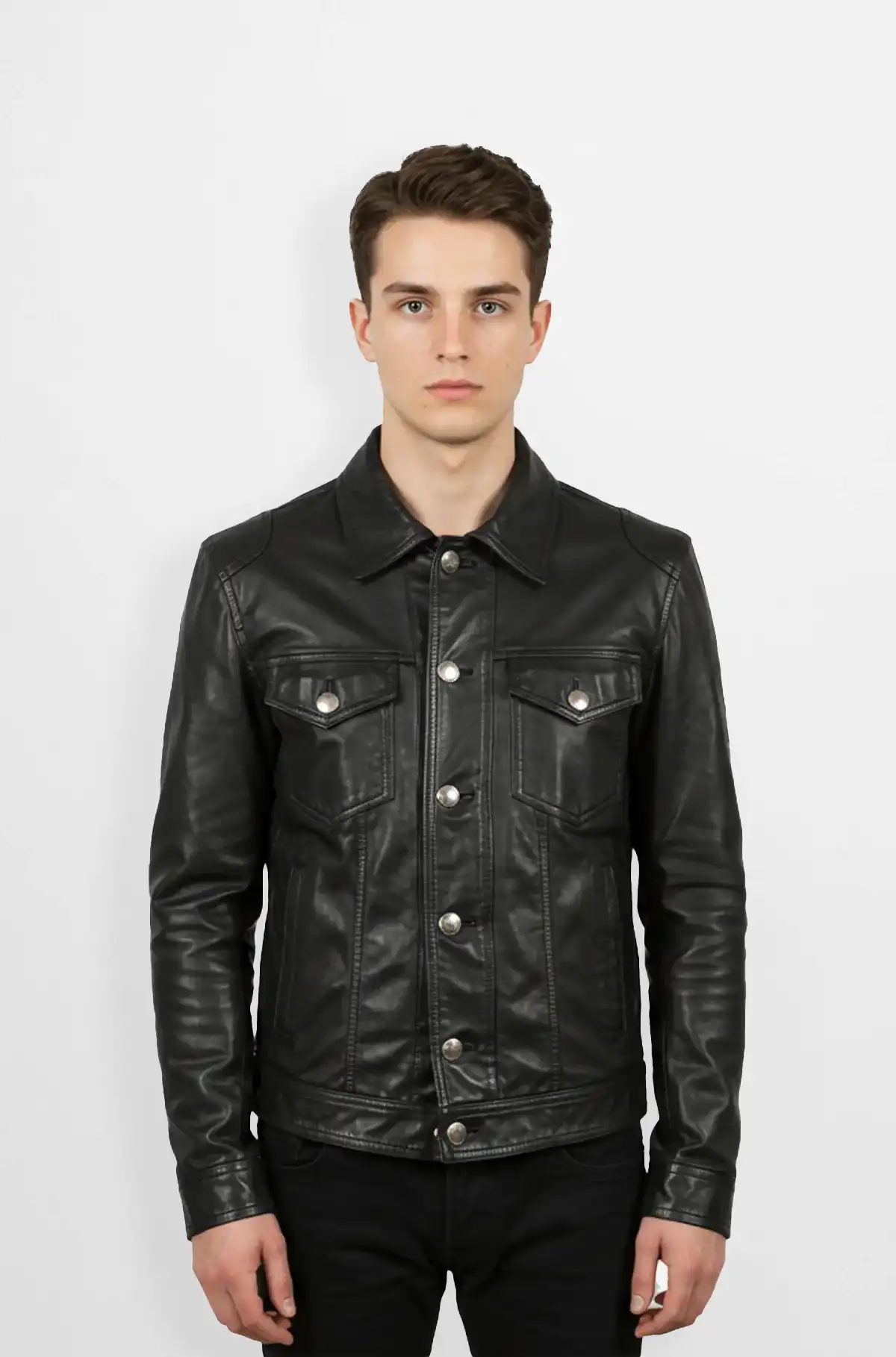Black Leather Trucker Bomber Jacket