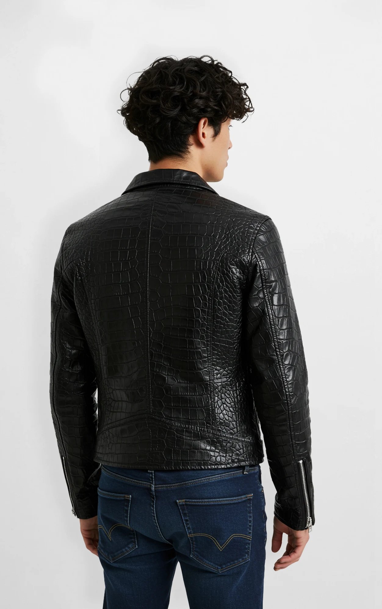 Black Premium Leather Crocodile Jacket