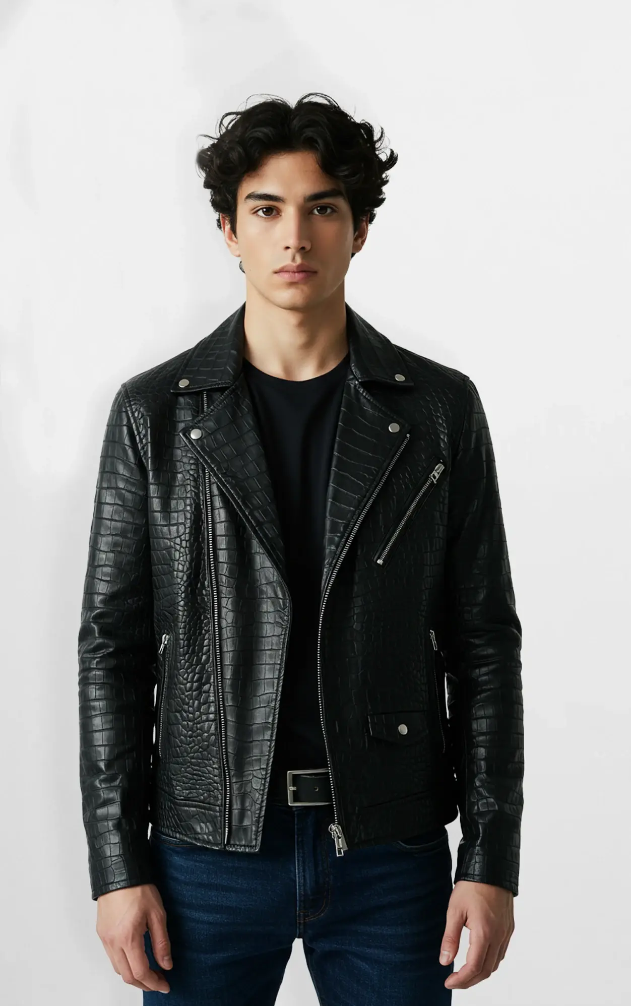 Black Premium Leather Crocodile Jacket