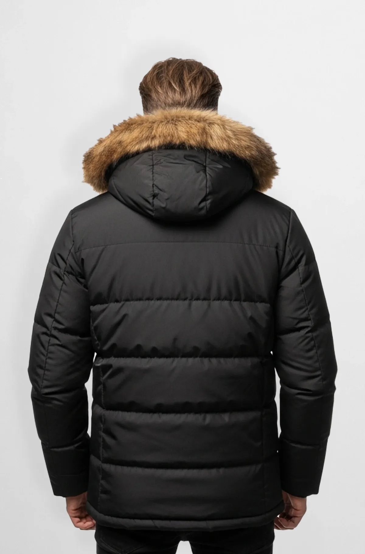 Black Puffer Jacket with Fur Hood