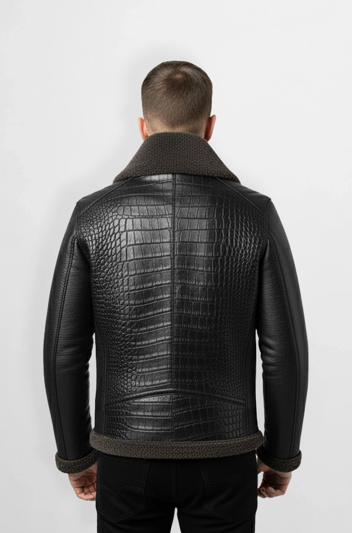 Black Python Aviator Leather Jacket