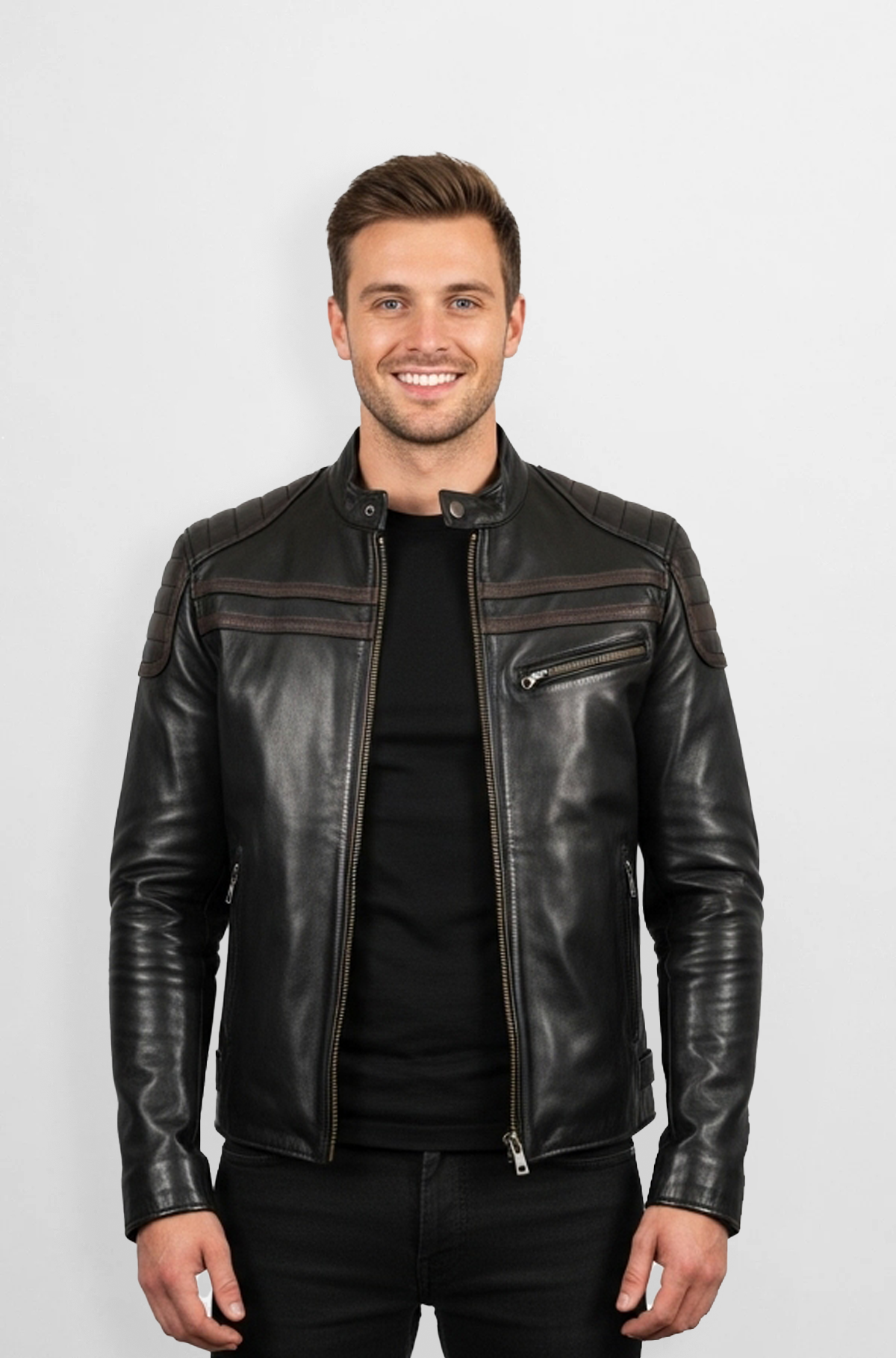 Black Quilted Biker Leather Jacket