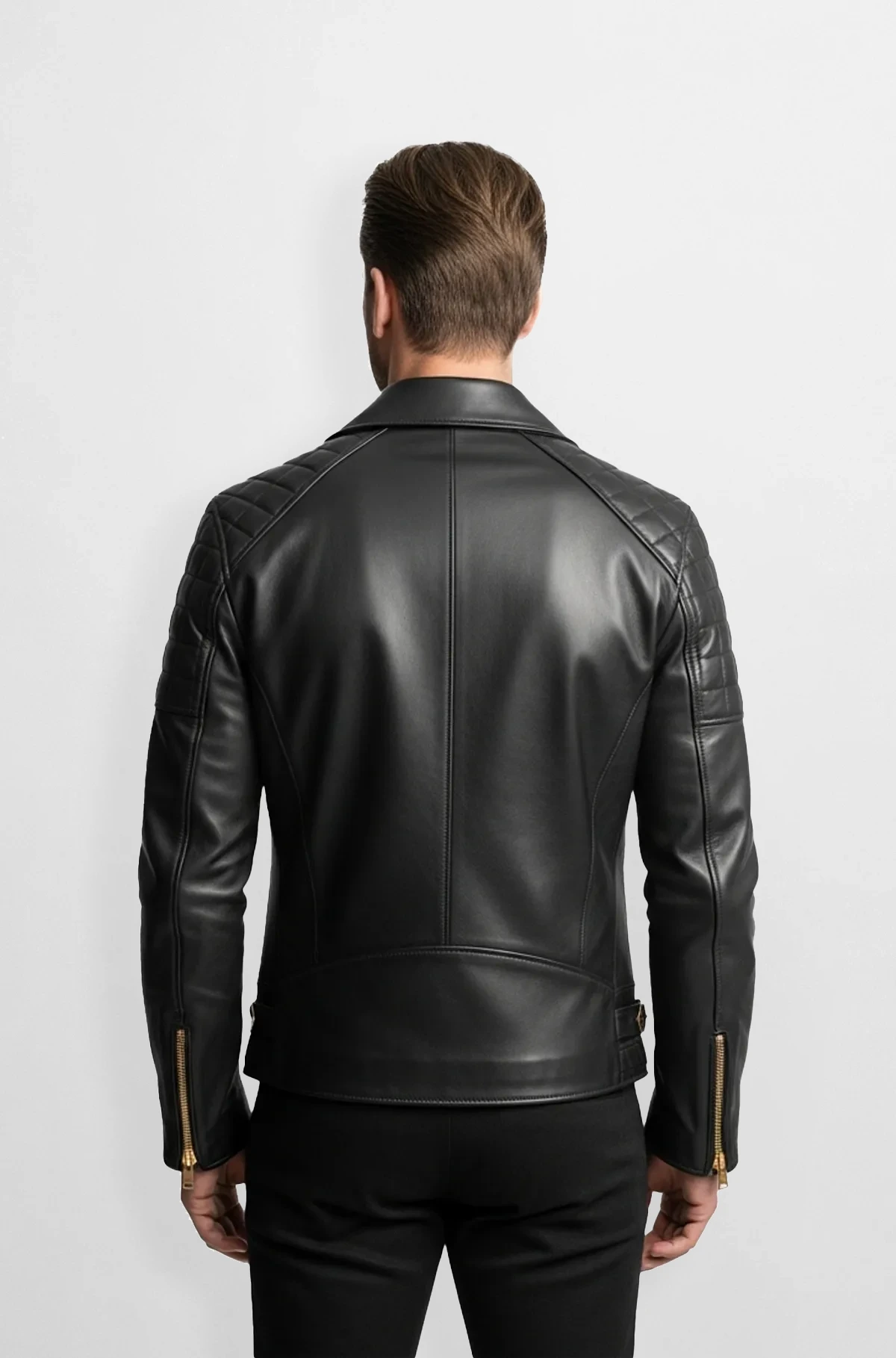 Black Quilted Leather Biker Jacket