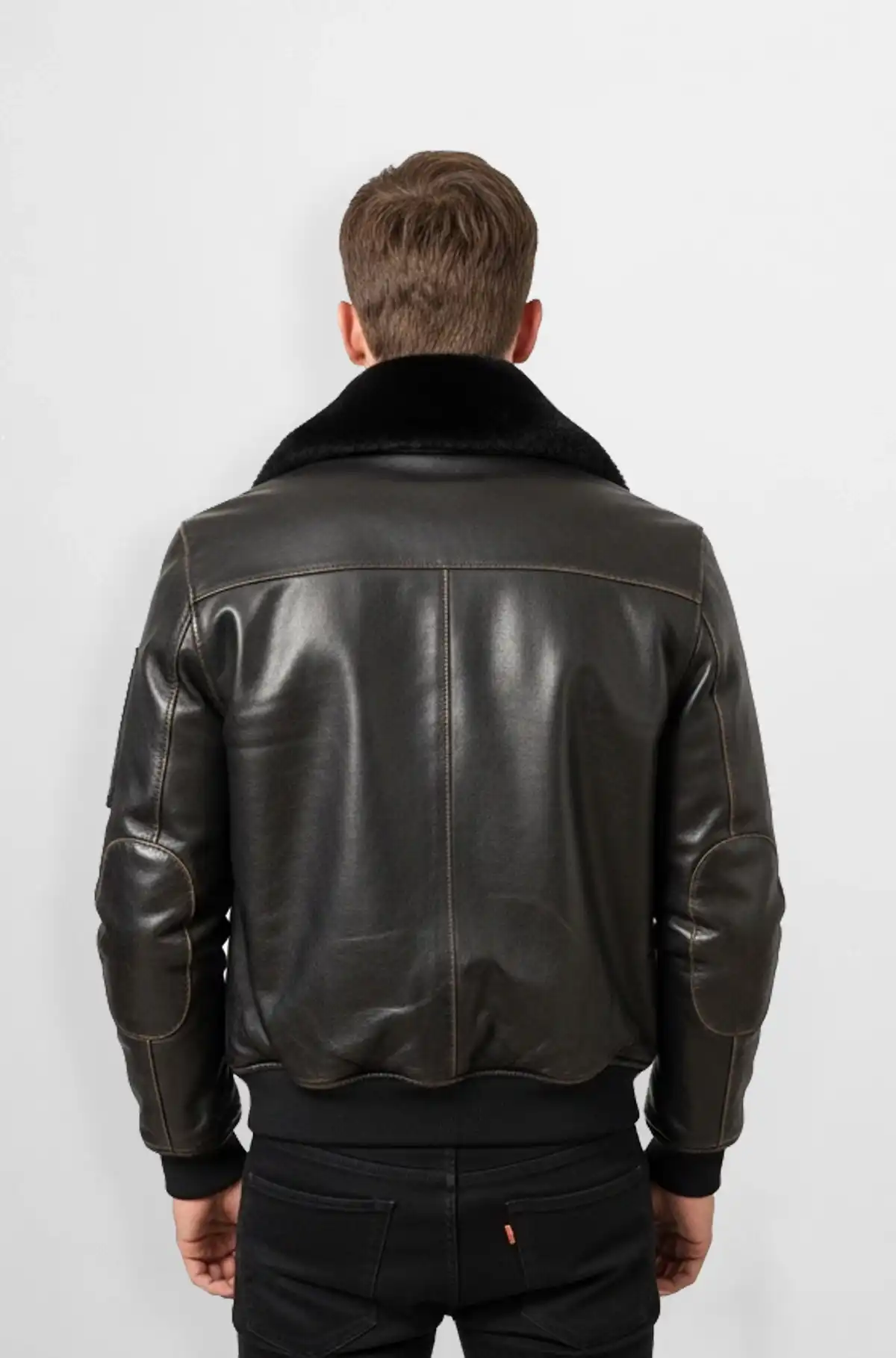 Black Shearling Leather Bomber Jacket