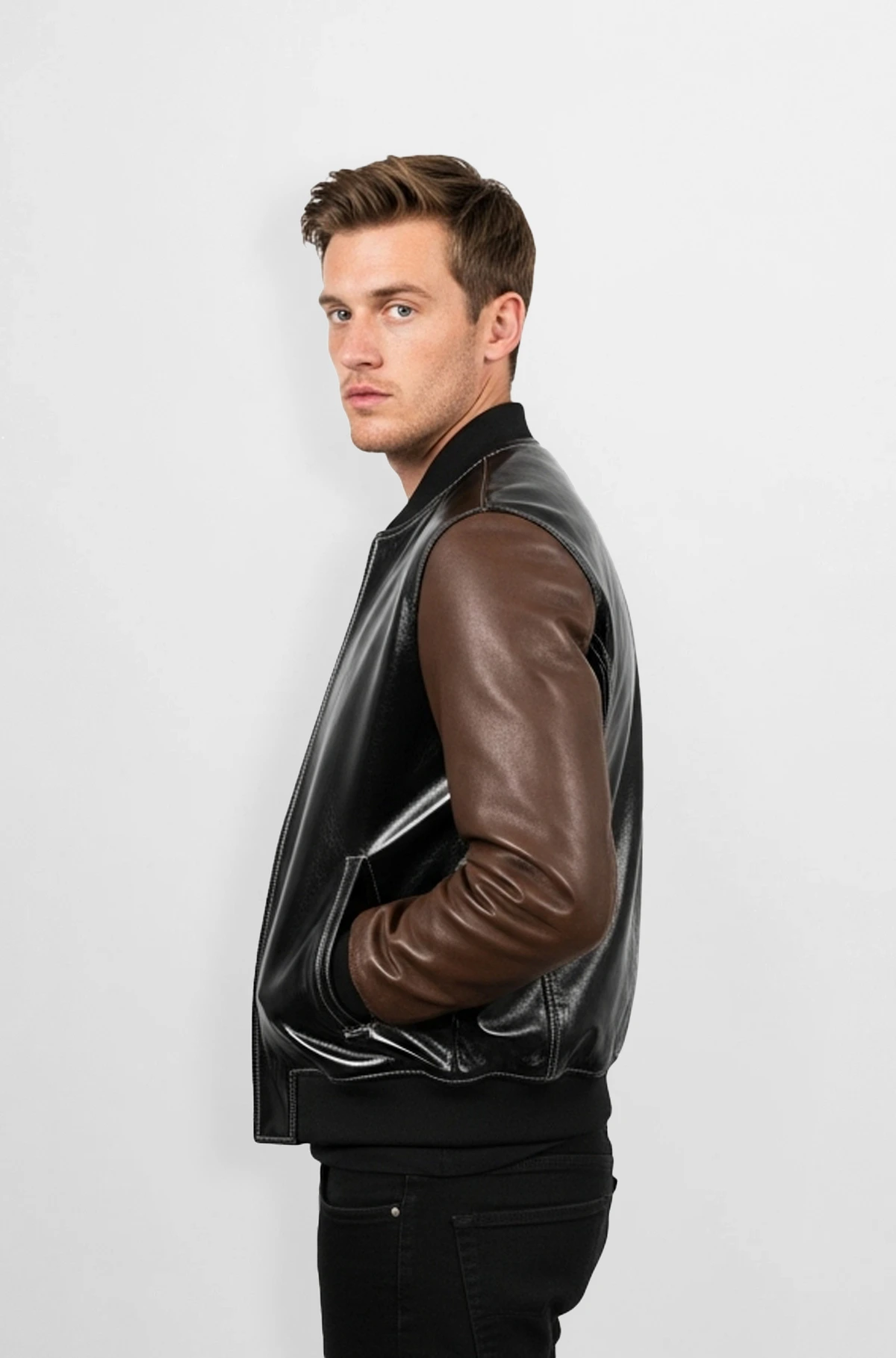 Black and Brown Varsity Leather Jacket