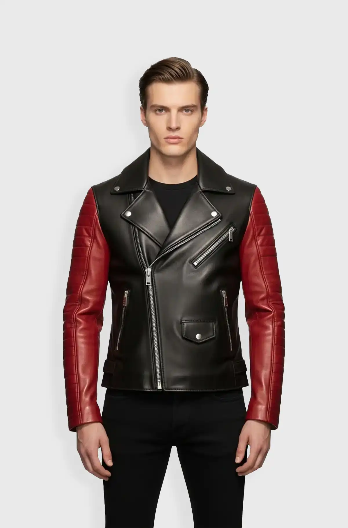 Black and Red Biker Leather Jacket