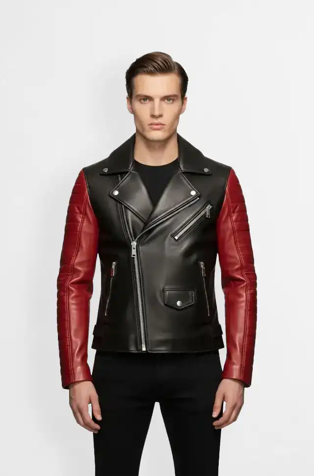 Black and Red Biker Leather Jacket