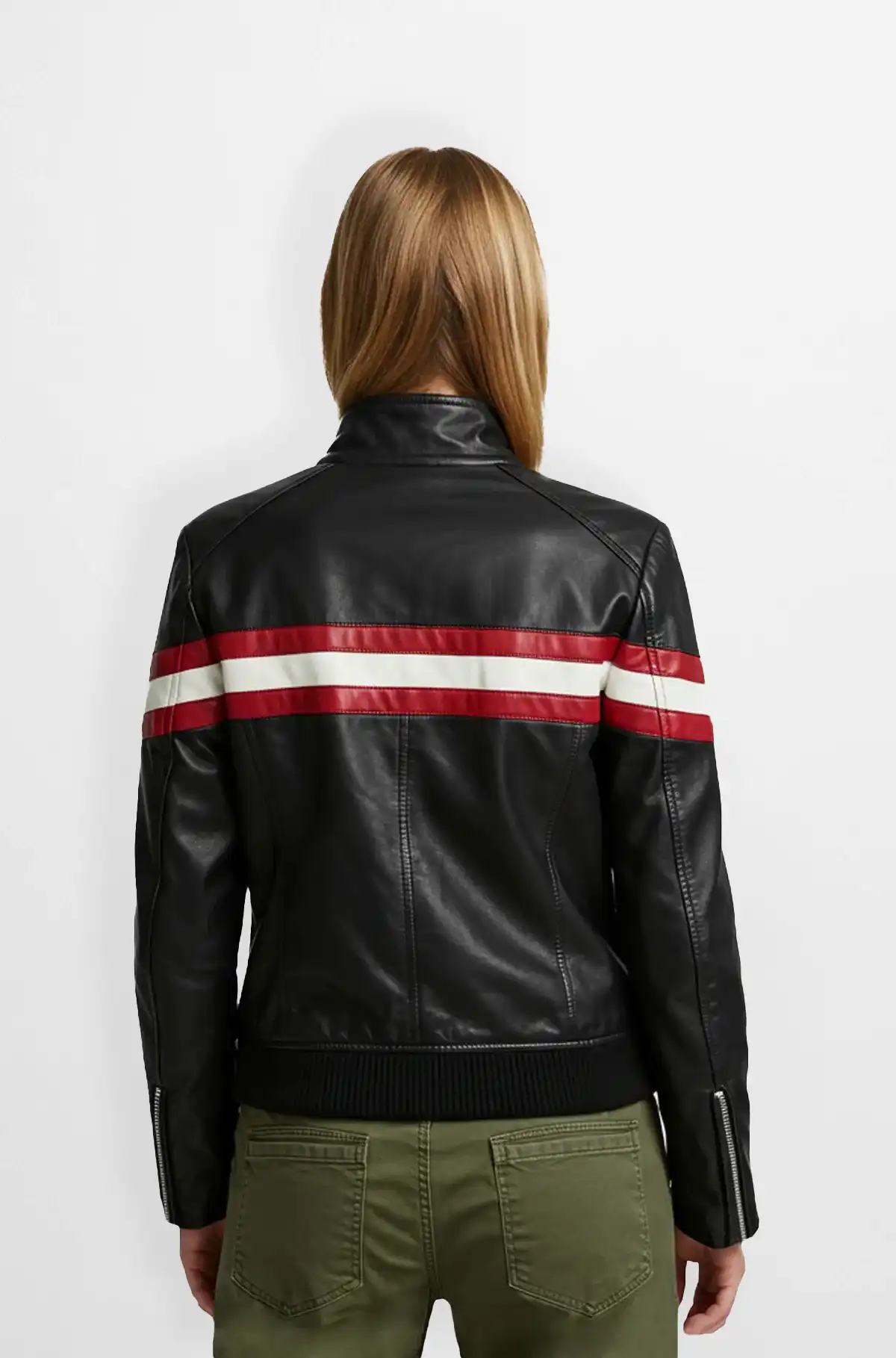 Black and Red Leather Biker Jacket for Women