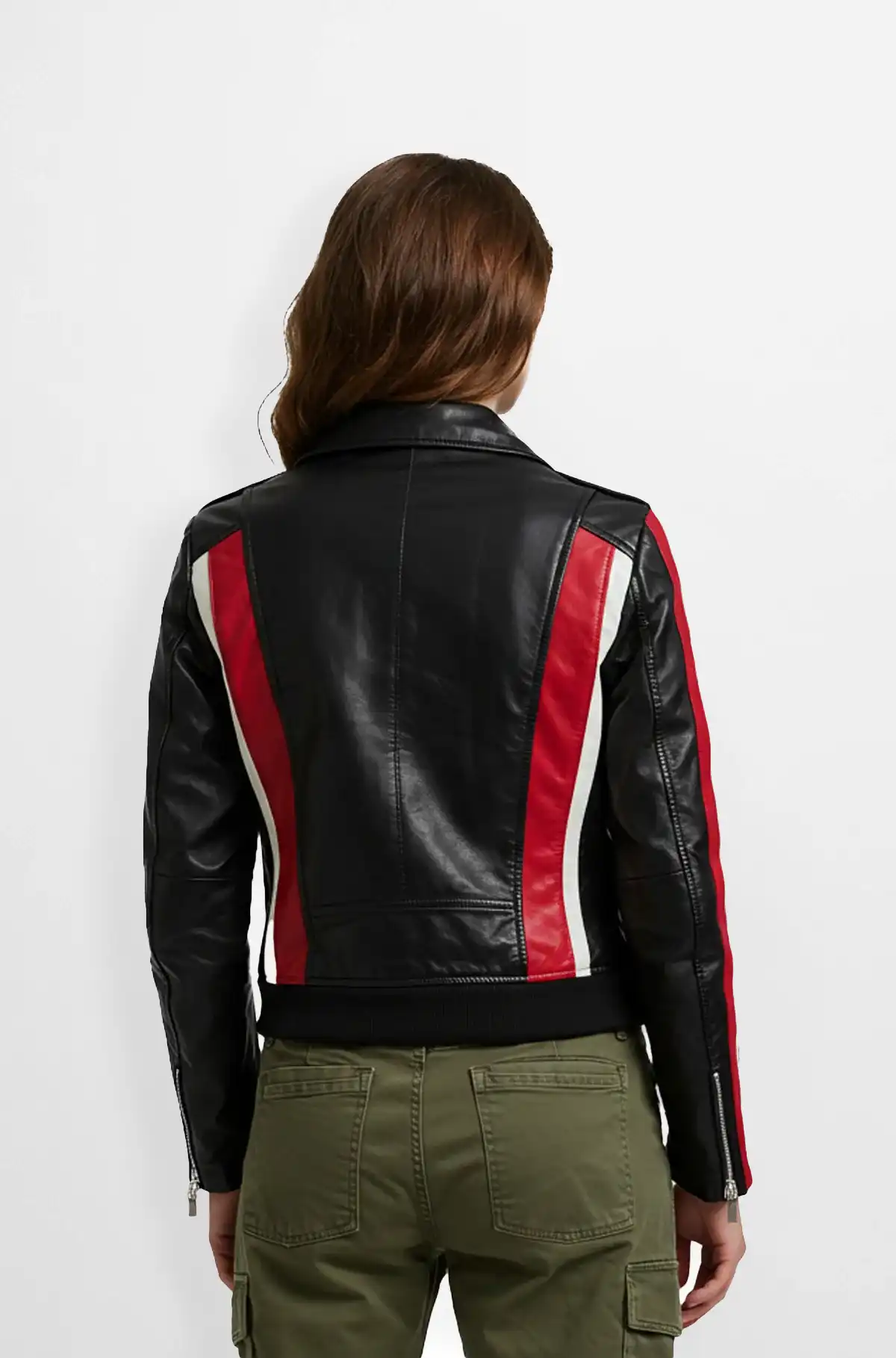 Black and Red Leather Racing Biker Jacket