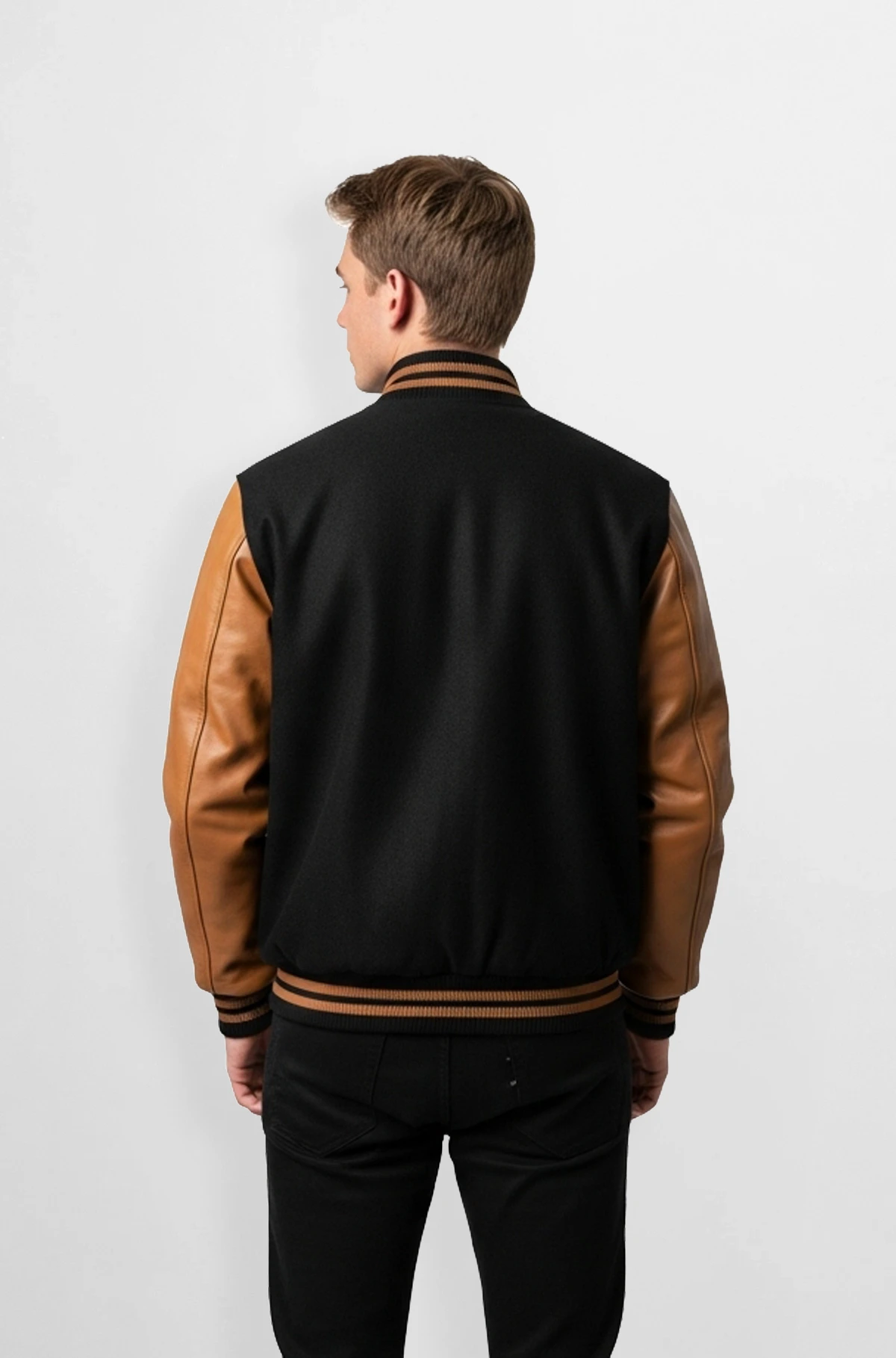 Black and Tan Varsity Leather Jacket
