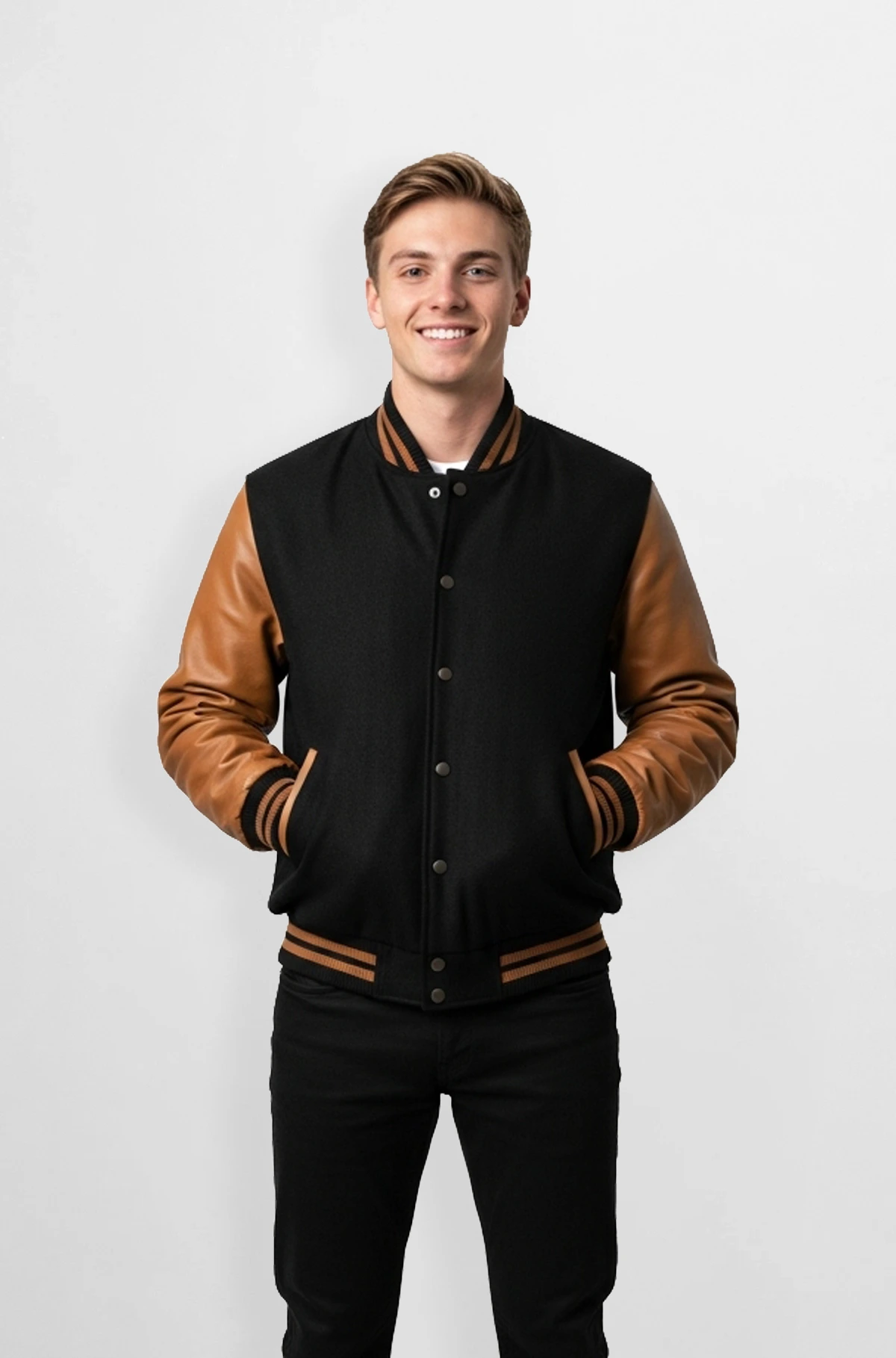 Black and Tan Varsity Leather Jacket