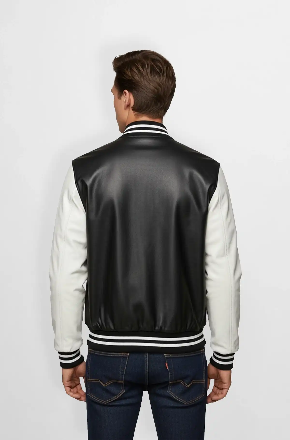 Black and White Varsity Leather Jacket Monochrome Drive
