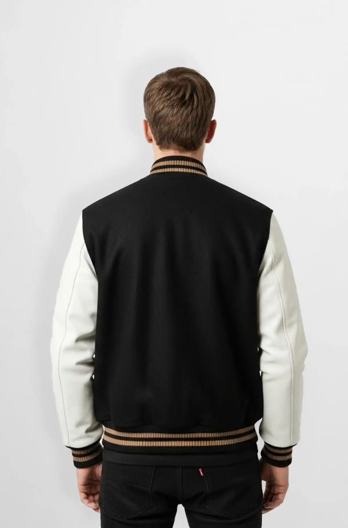 Black and White Varsity Leather Jacket for Men
