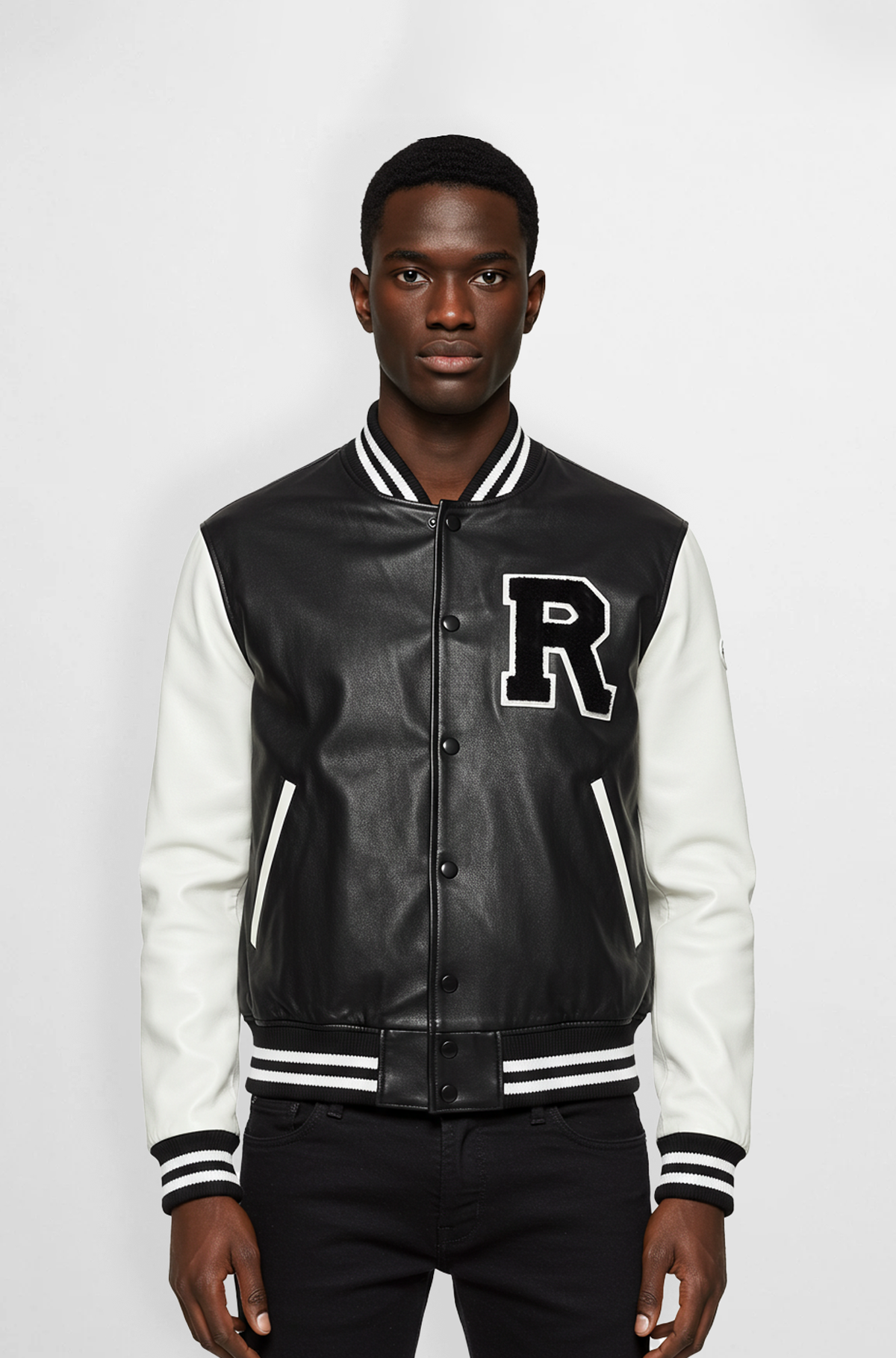 Black and White Varsity Leather Jacket