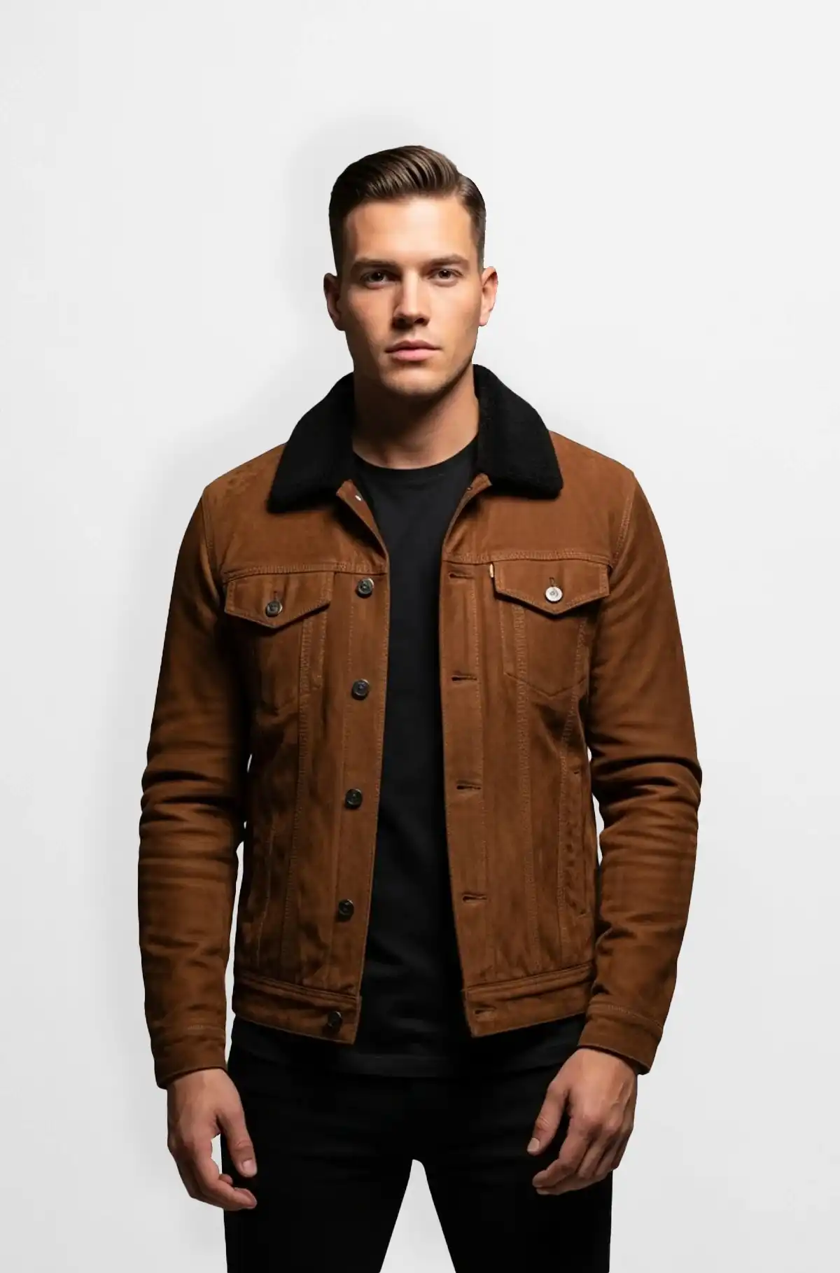 Black shearling Brown Leather Bomber Jacket