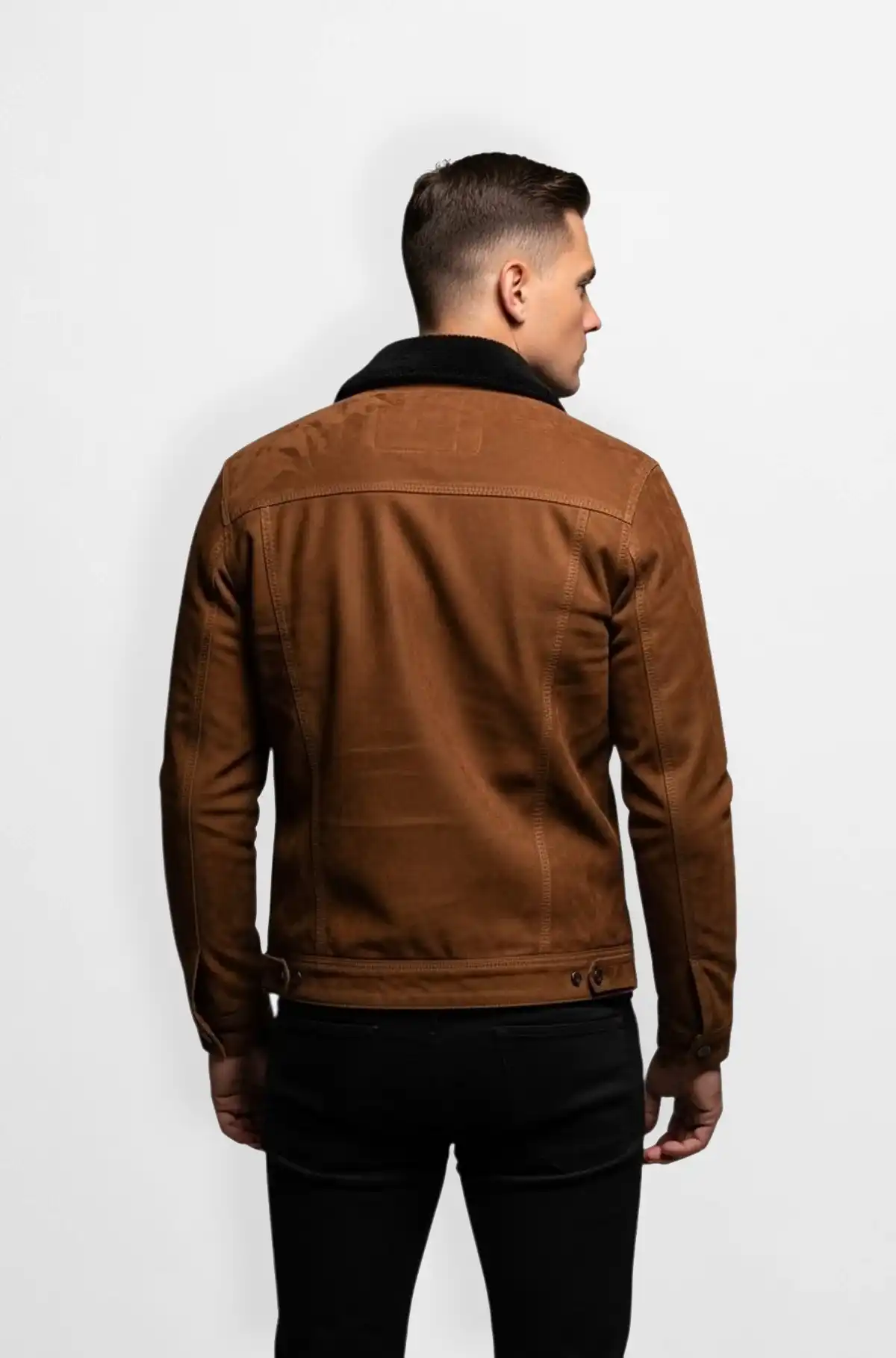 Black shearling Brown Leather Bomber Jacket