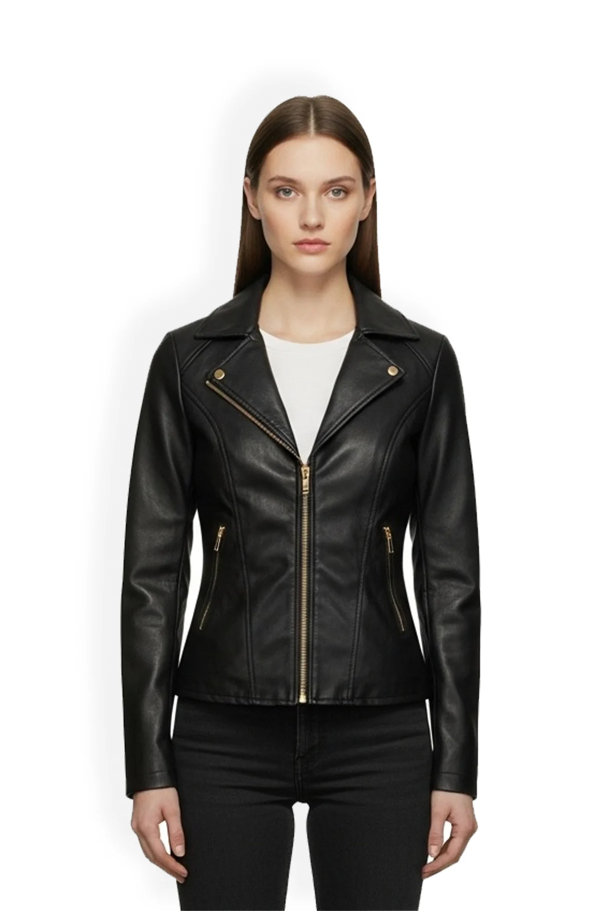 Black Womens Leather Moto Jacket