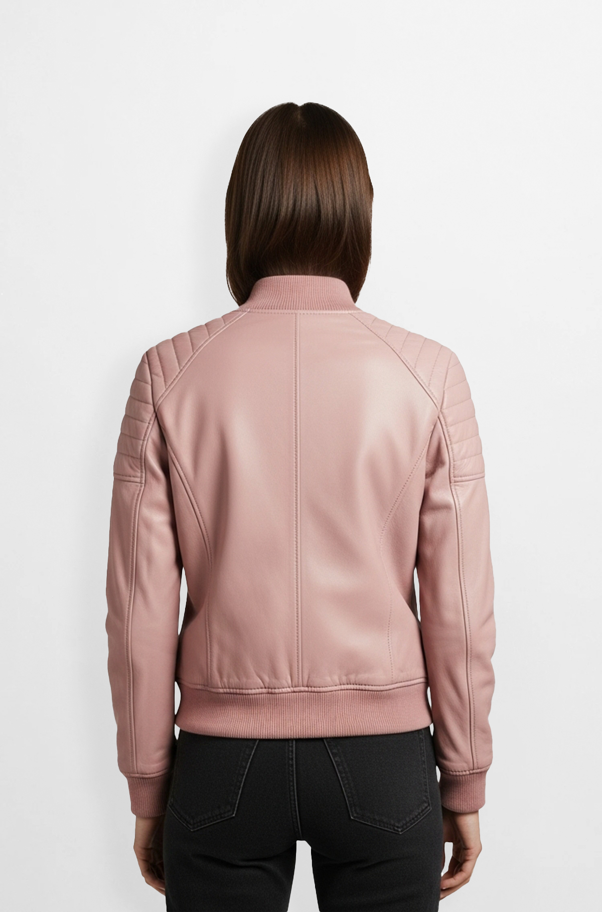 Blush Pink Leather Bomber Jacket