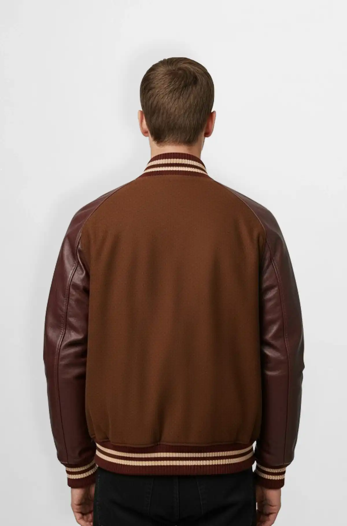 Brown & Burgundy Wool Leather Varsity Jacket