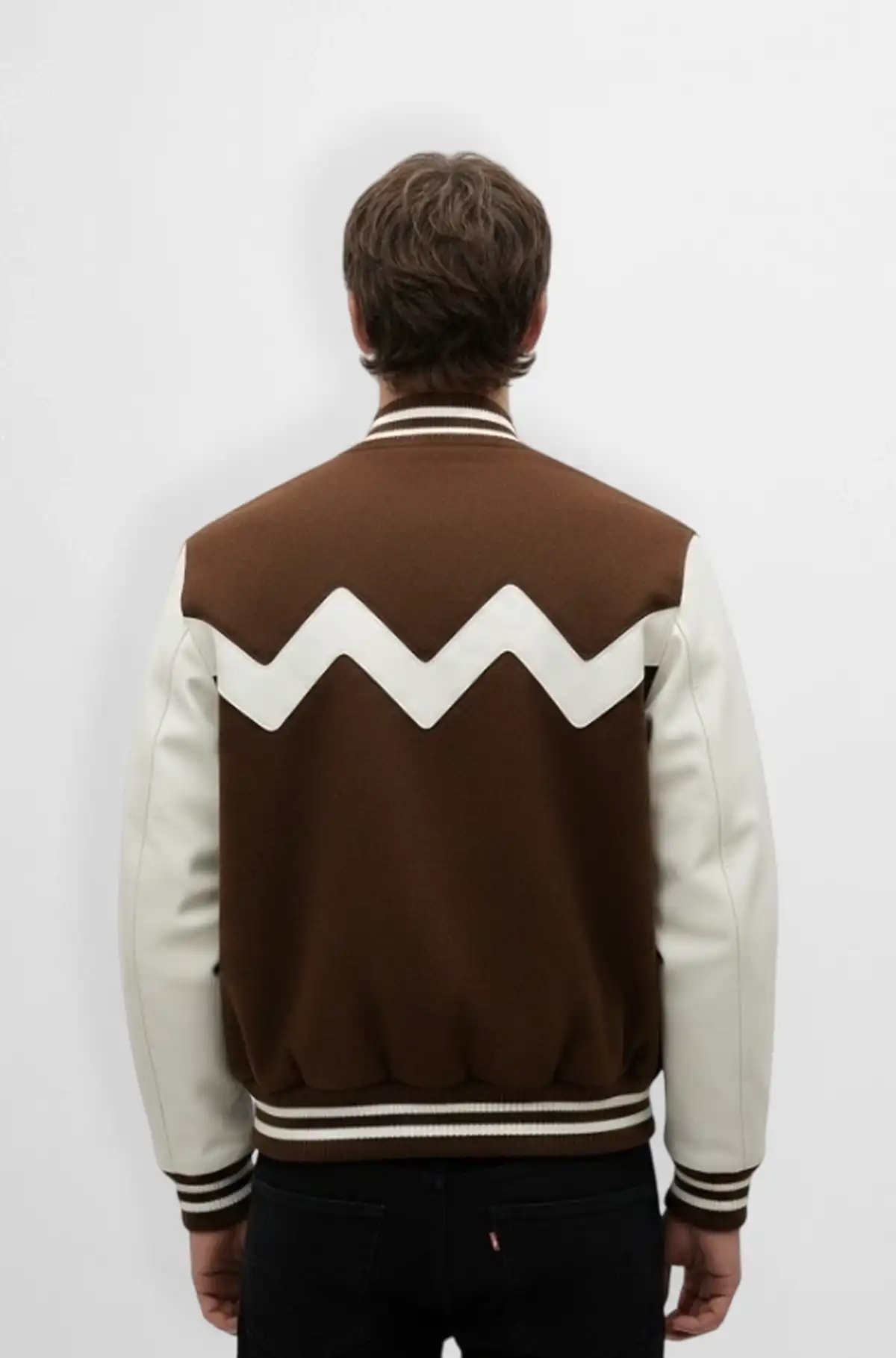 Brown And Off-White Ridge Varsity Jacket