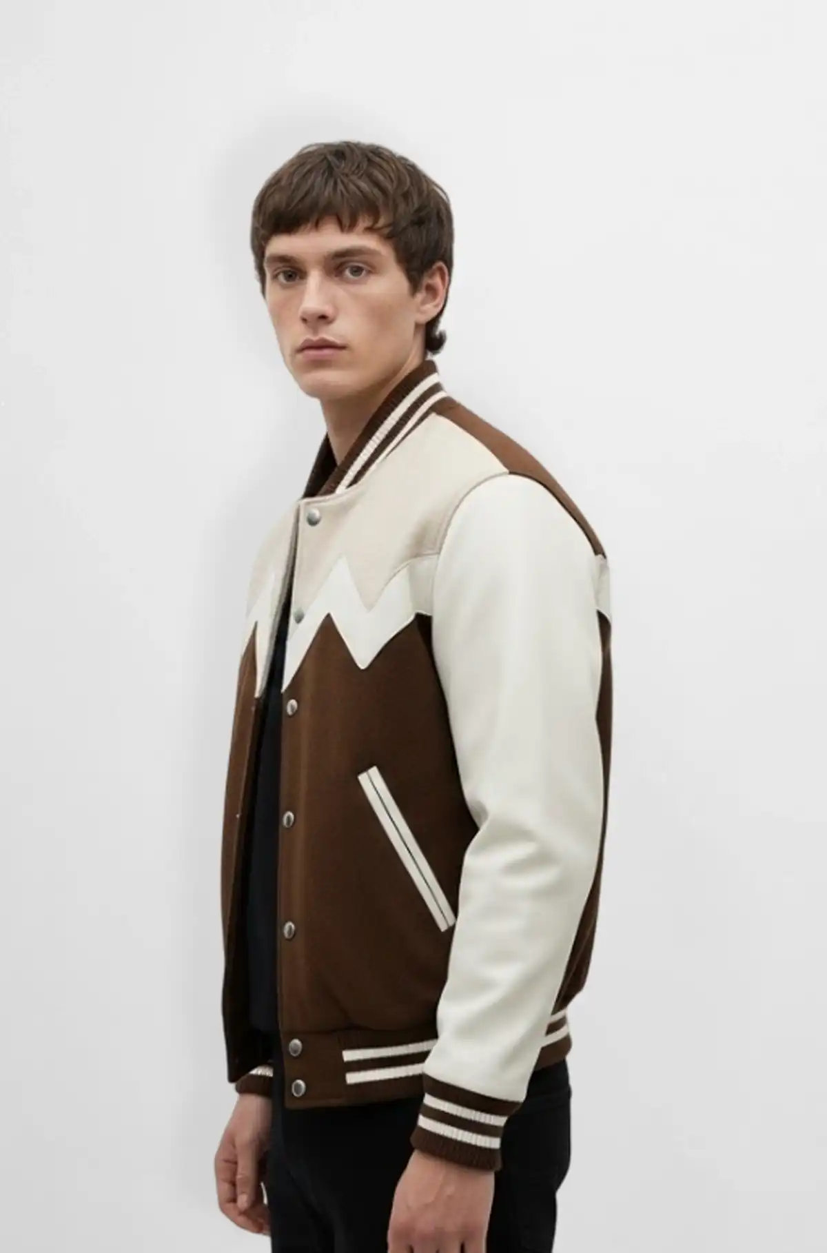 Brown And Off-White Ridge Varsity Jacket