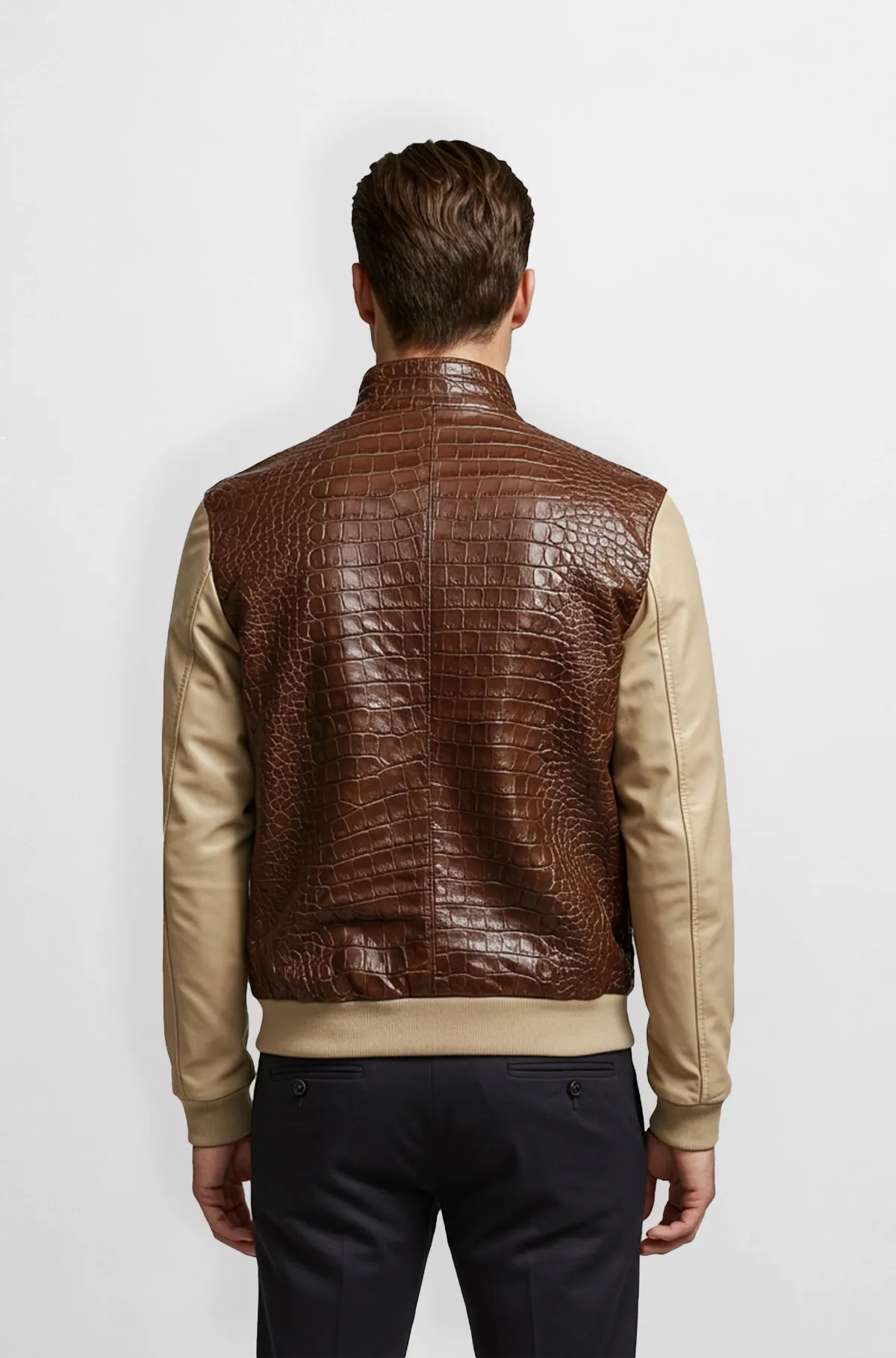 Brown Crocodile Leather Bomber Jacket Brown Crocodile Leather Bomber Jacket