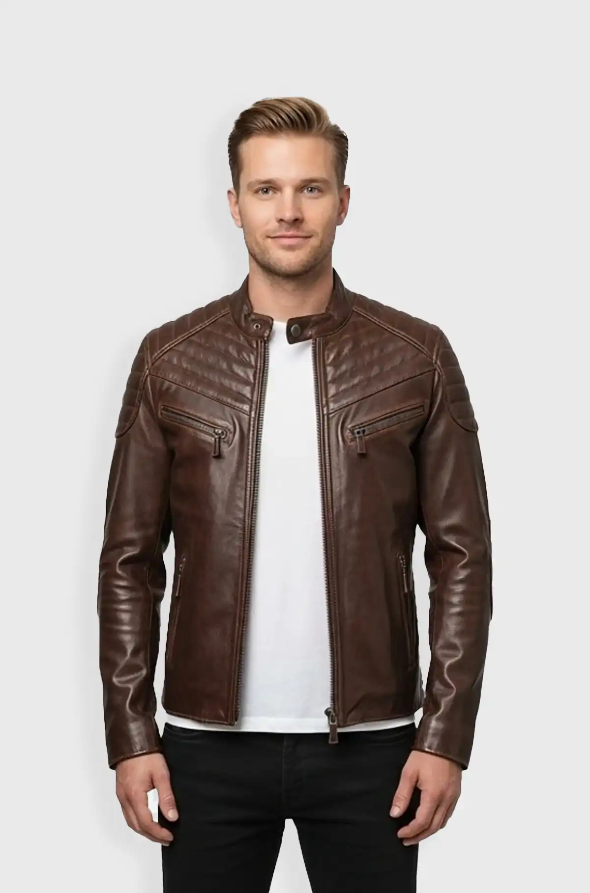 Brown Leather Biker Jacket