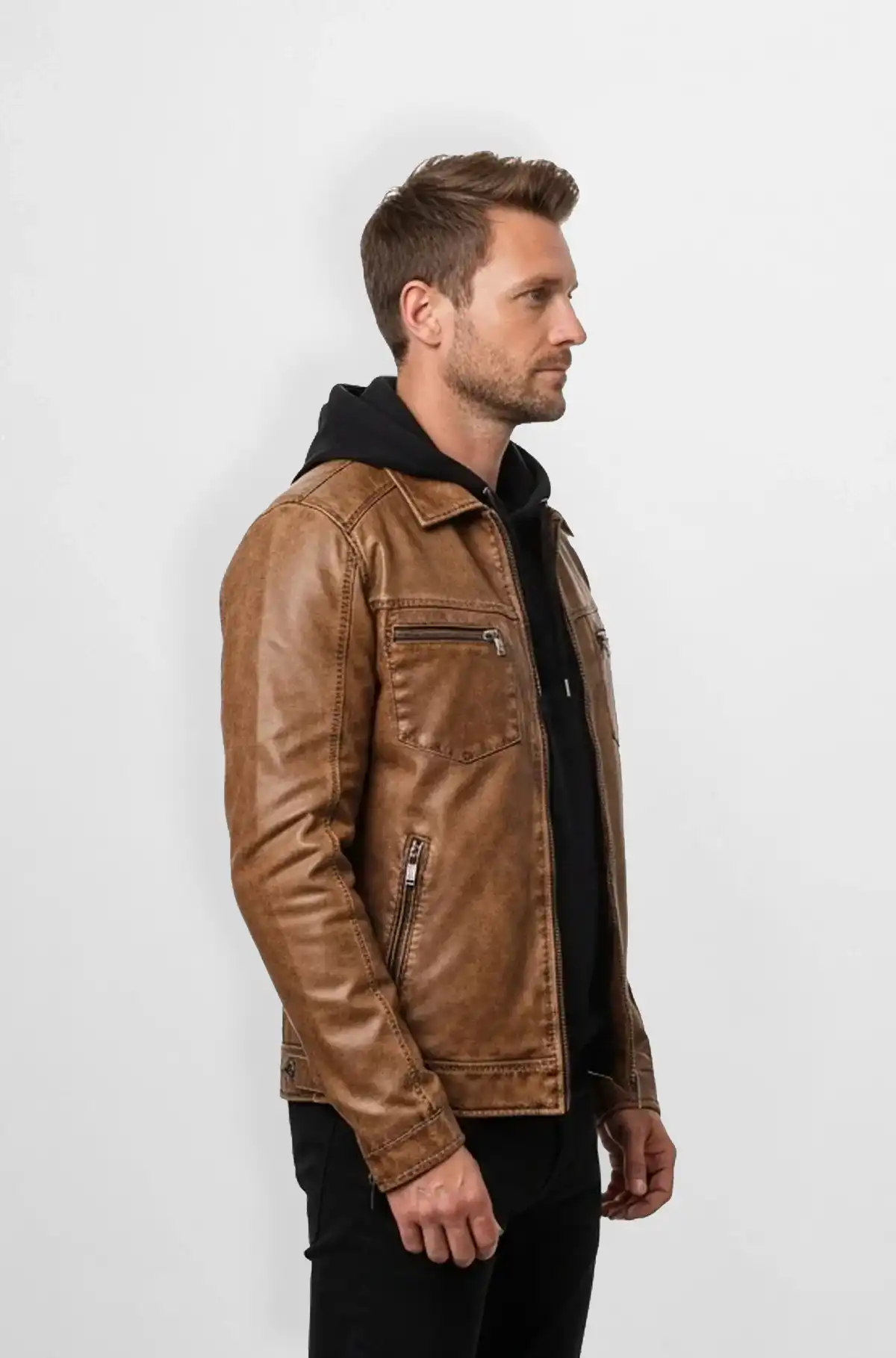 Brown Leather Zip Jacket