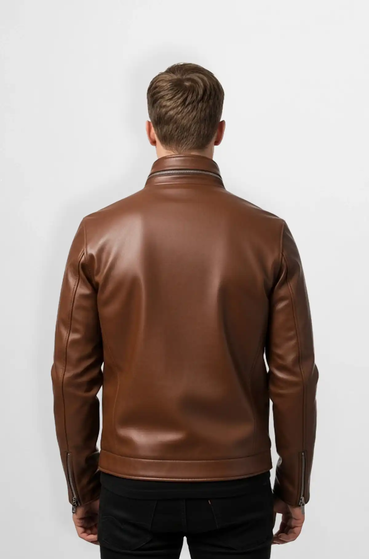 Brown Leather Zip Up Jacket
