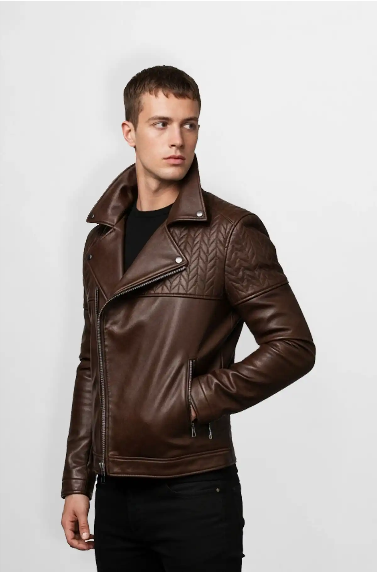 Brown Quilted Leather Biker Jacket Brown Quilted Leather Biker Jacket
