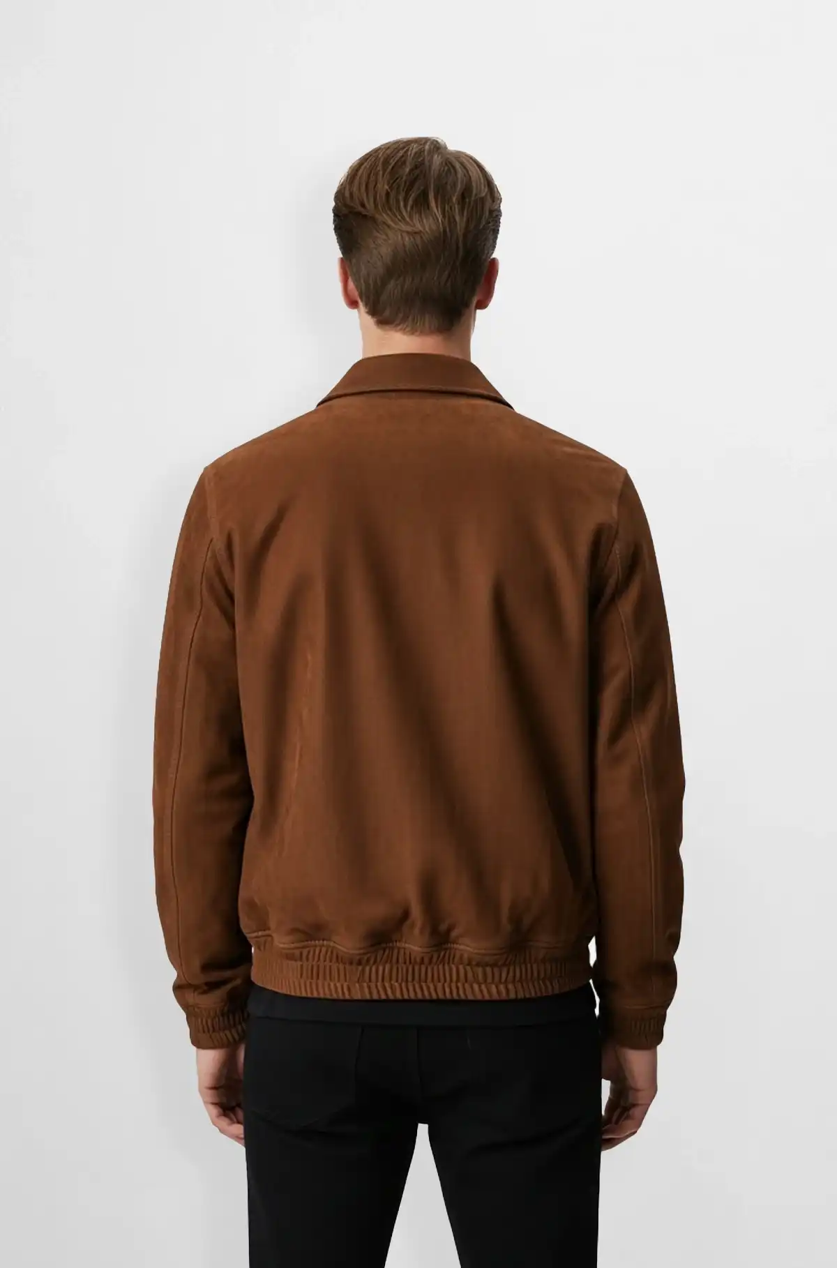 The Auburn Suede Bomber Jacket in Chestnut Brown