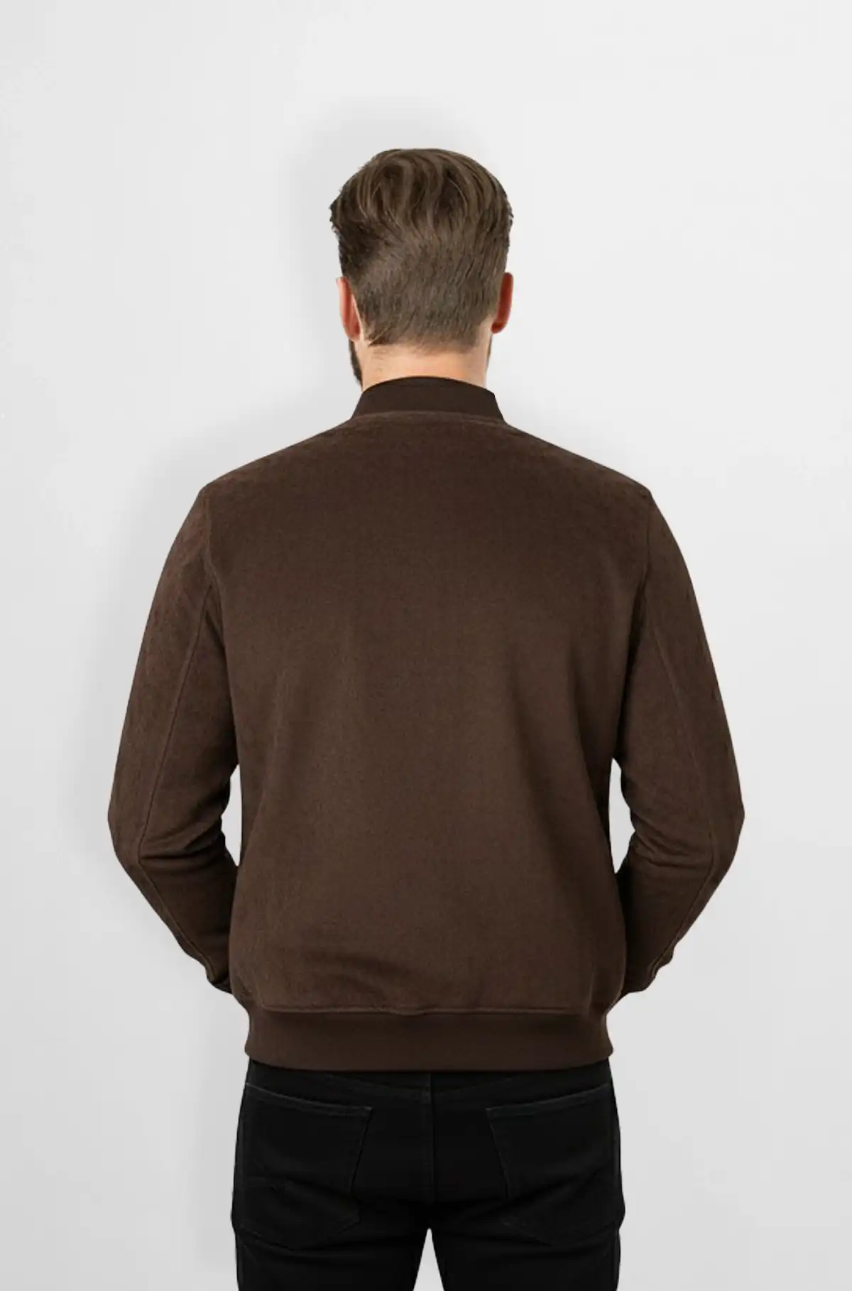 Brown Suede Crocodile Trim Bomber Jacket